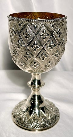 Antique English Victorian Sterling Silver Goblet with a Gold Wash, Circa 1890's.