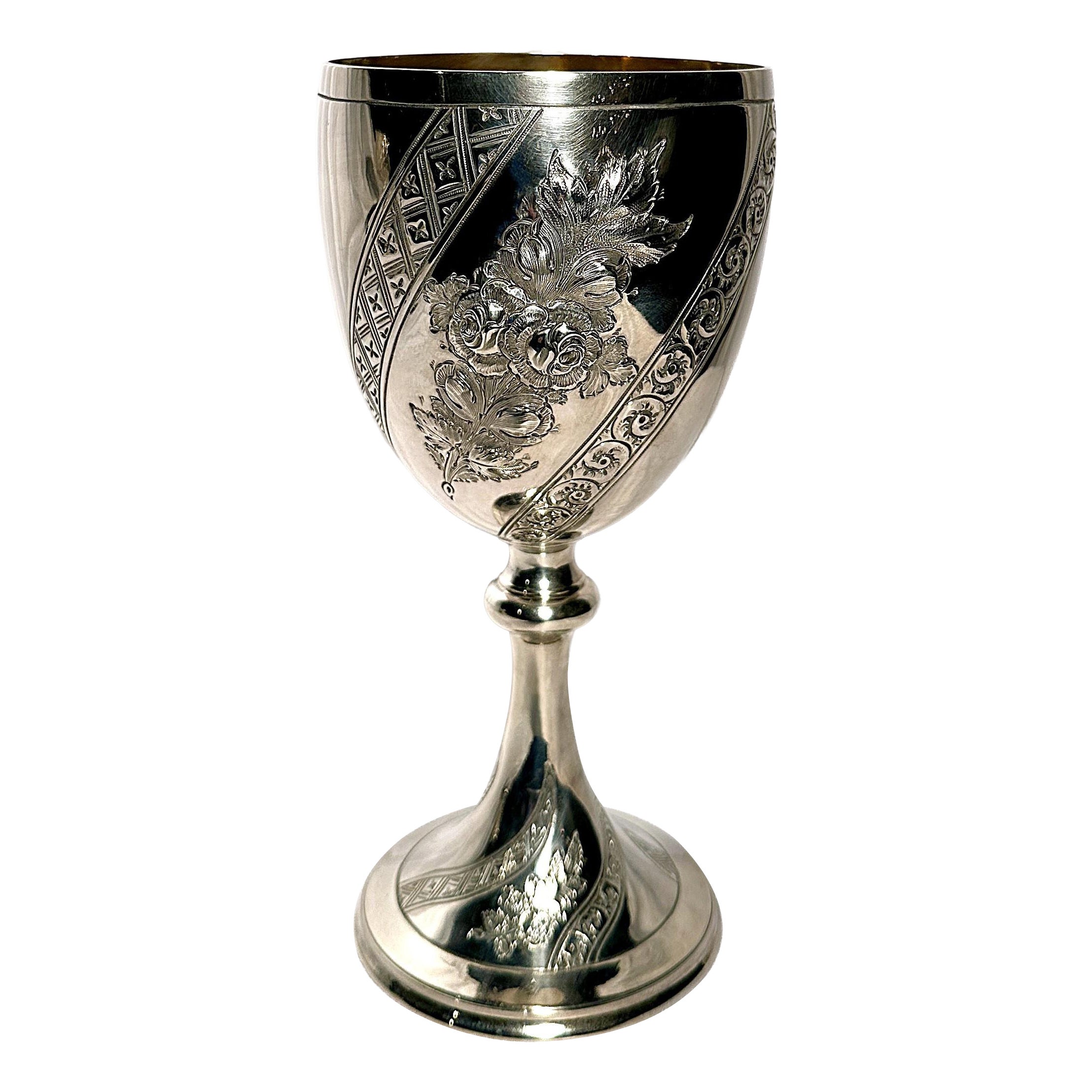 Antique English Victorian Sterling Silver Goblet with a Gold Wash, Circa 1890's.