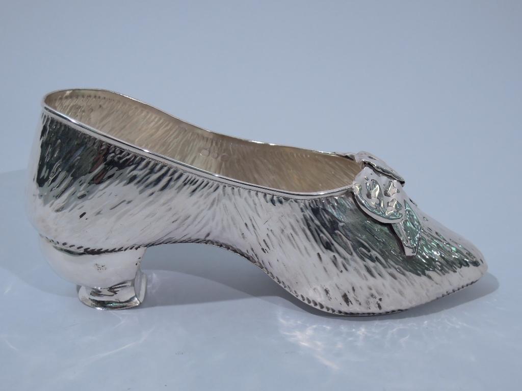 Victorien Chaussures anglaises victoriennes anciennes en argent sterling et satin pour femmes en vente