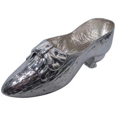 Antique English Victorian Sterling Silver Ladies Satin Shoe