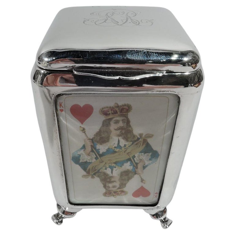 Antique English Victorian Sterling Silver Playing Cards Box For Sale