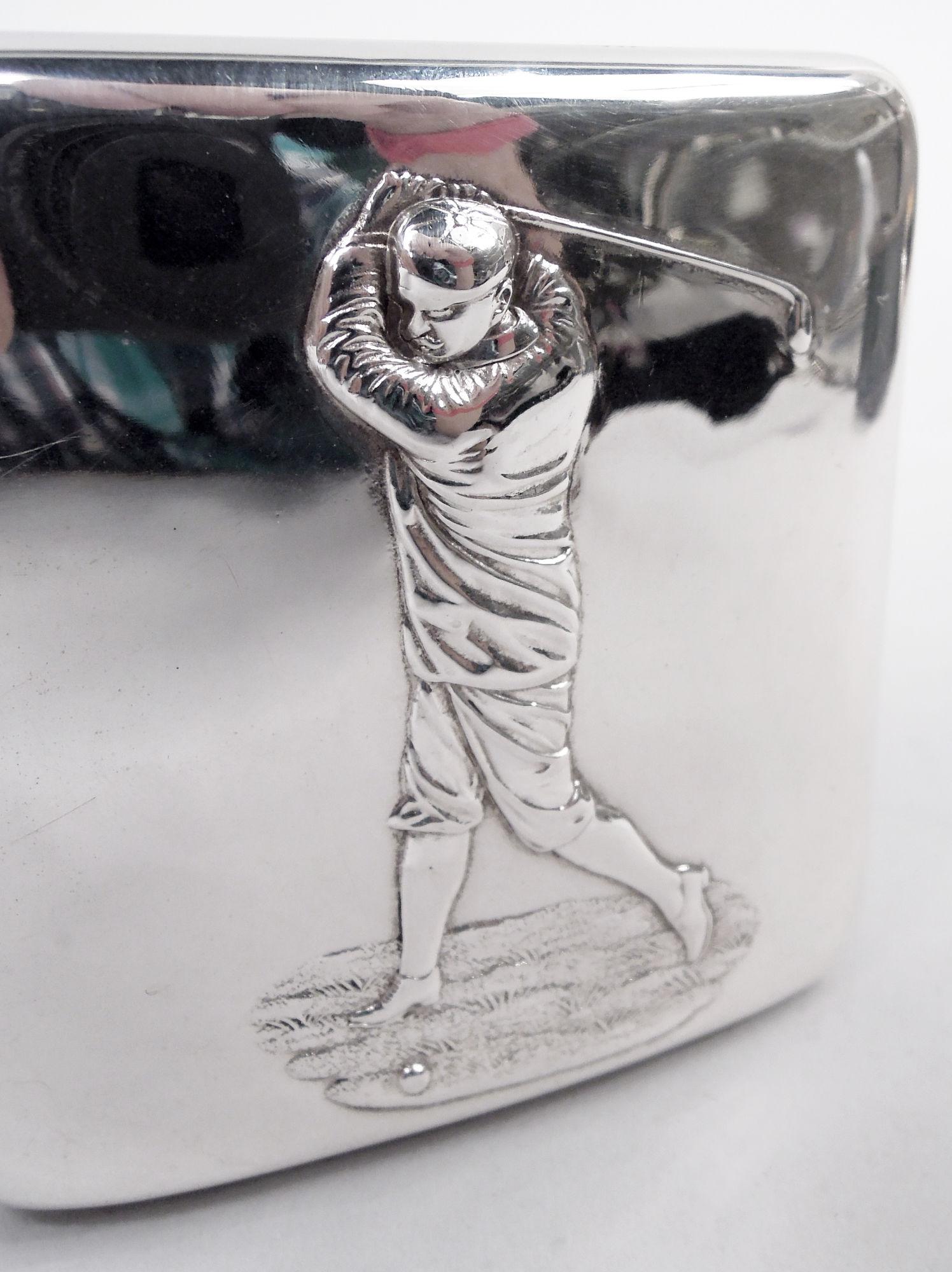 Anglais Ancien étui à cigarettes anglais victorien Swinging Golfer en vente