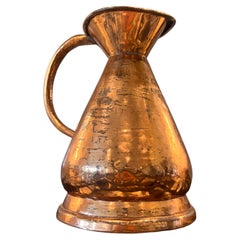 Ancienne cruche de taverne victorienne anglaise en cuivre à demi-gallon de mesure 