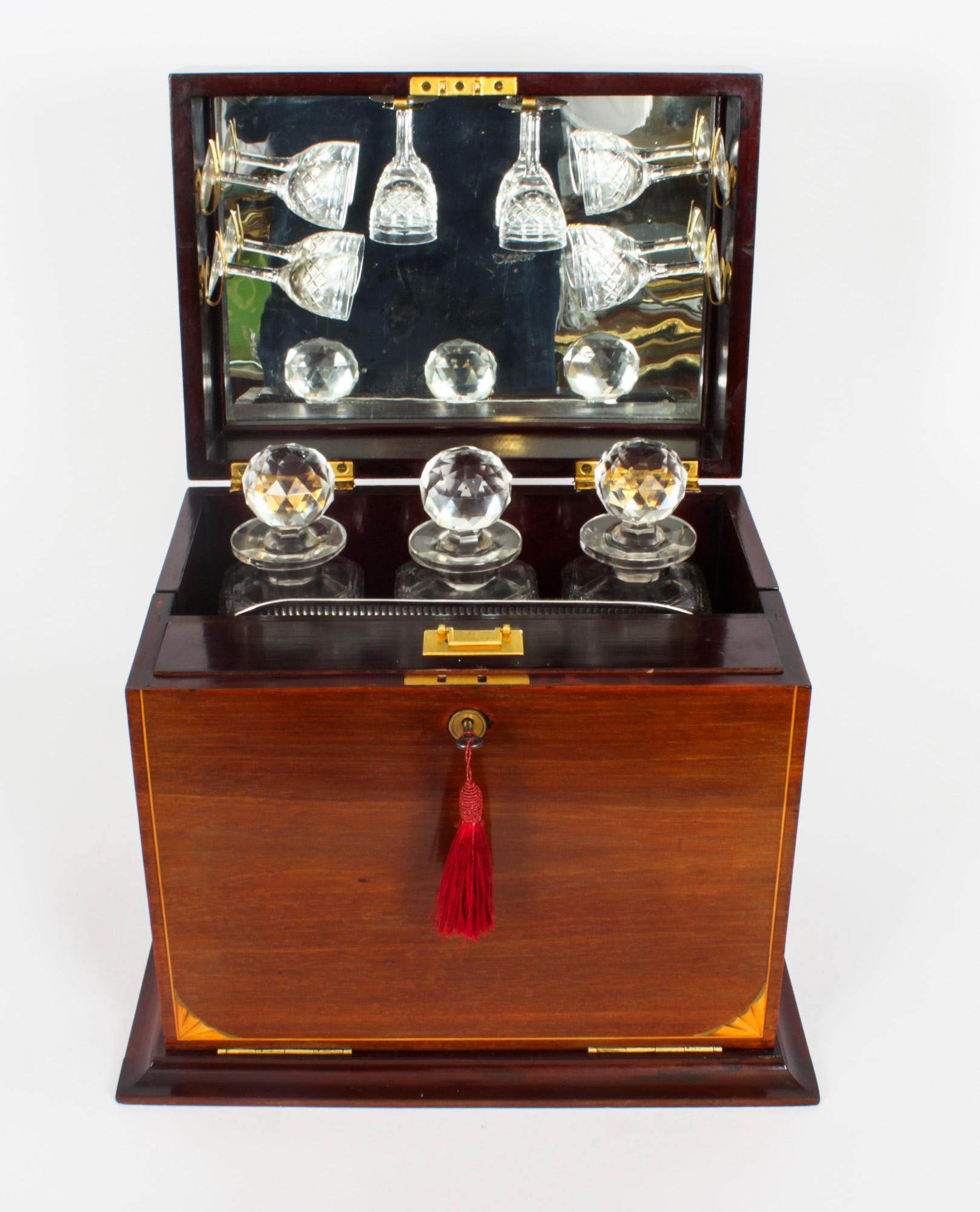 Late 19th Century Antique English Victorian Three Crystal Bottle Tantalus, 19th Century