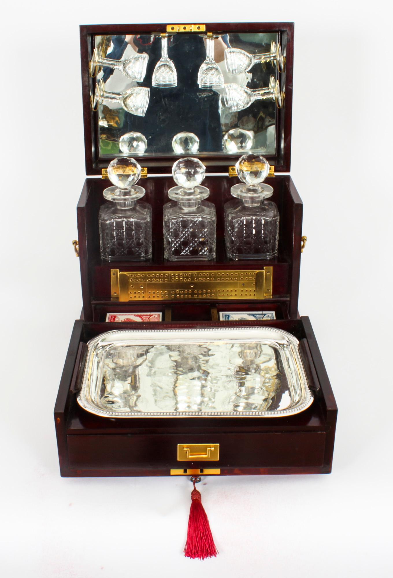 Antique English Victorian Three Crystal Bottle Tantalus, 19th Century 2