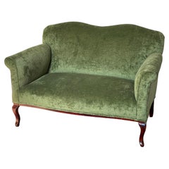 Antique English Victorian Two-Seater, New Upholstered