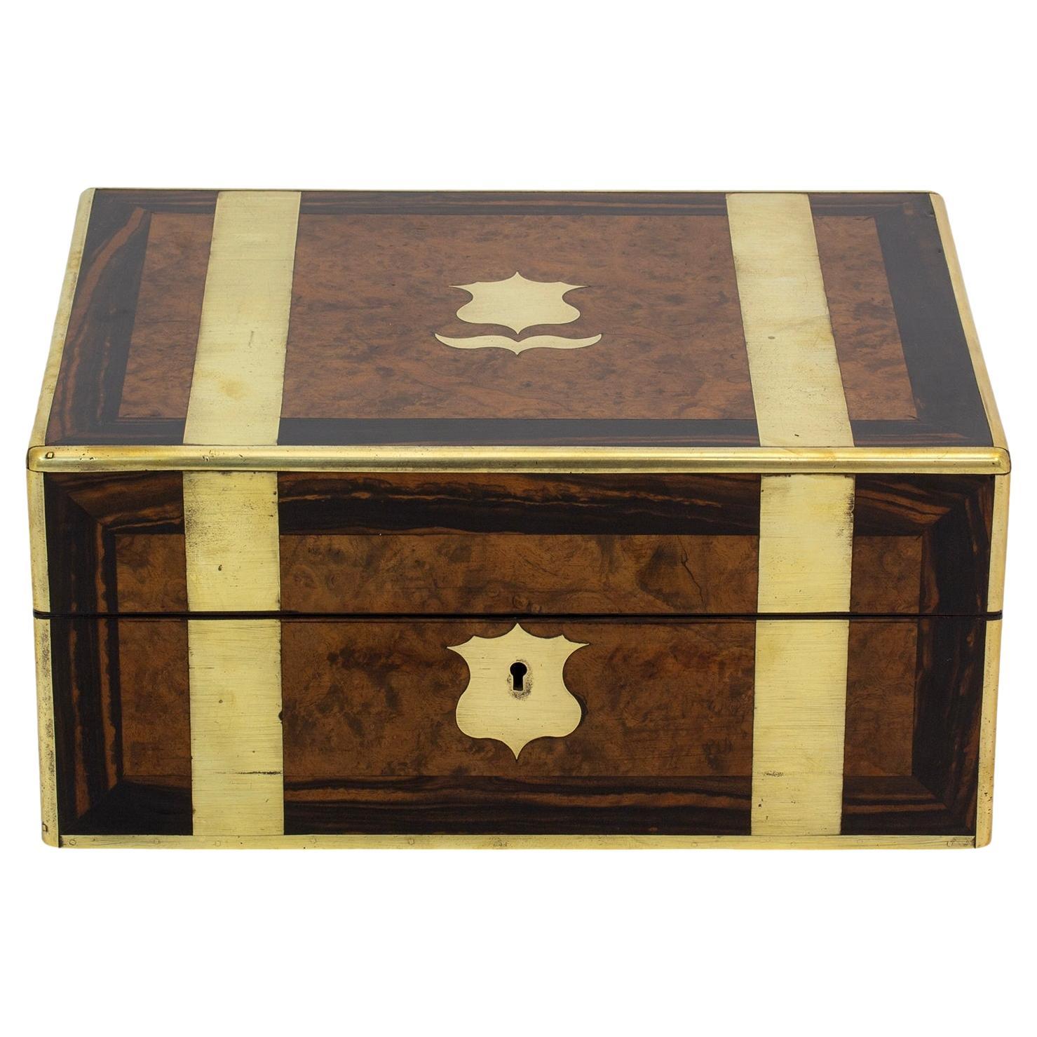 Antique English Victorian Walnut and Coromandel Jewelery Box For Sale