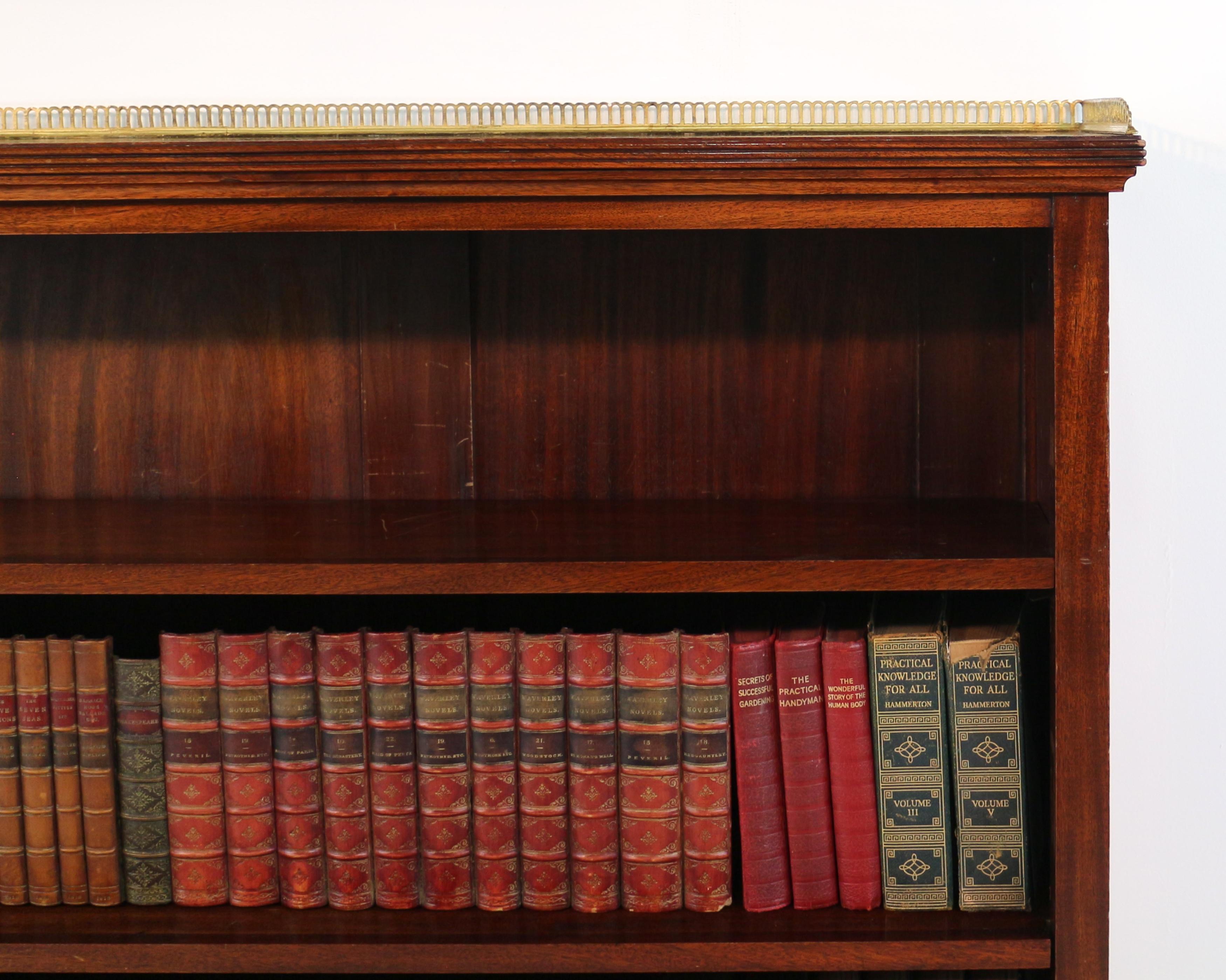 Antique English Victorian Walnut & Brass Open Bookcase For Sale 1