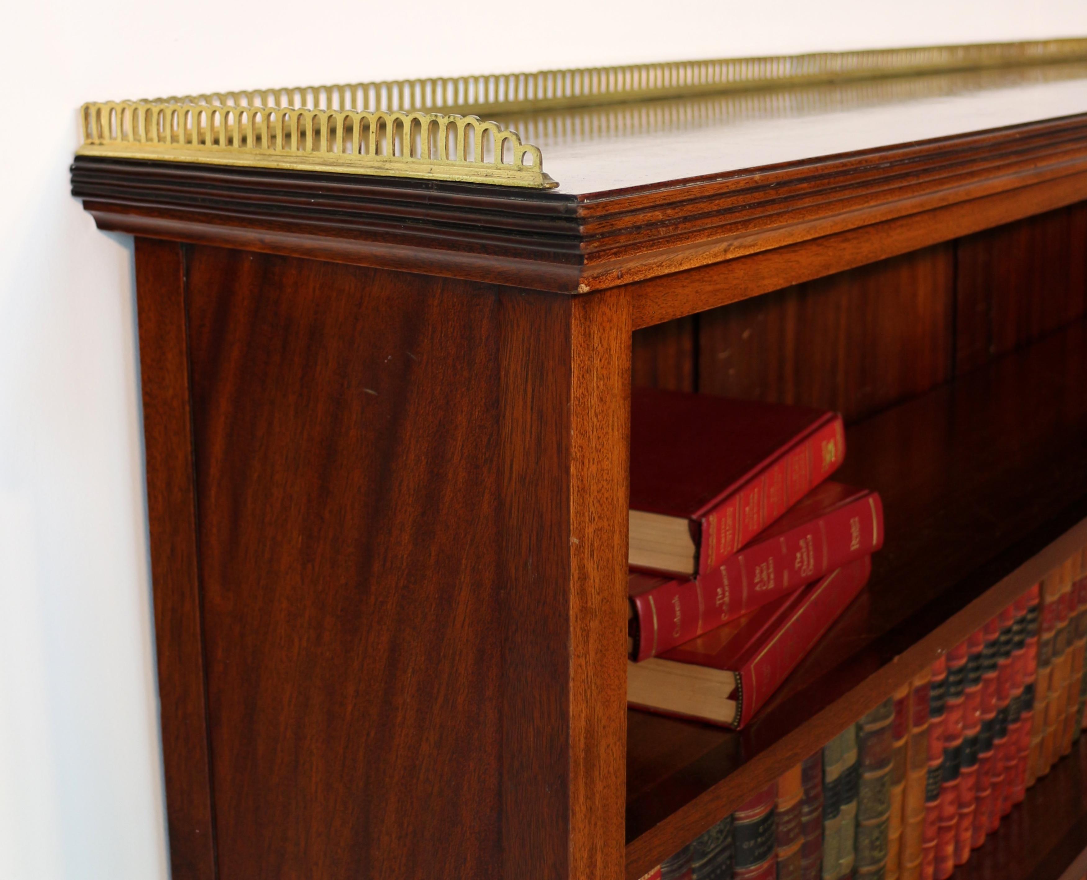 Antique English Victorian Walnut & Brass Open Bookcase For Sale 8