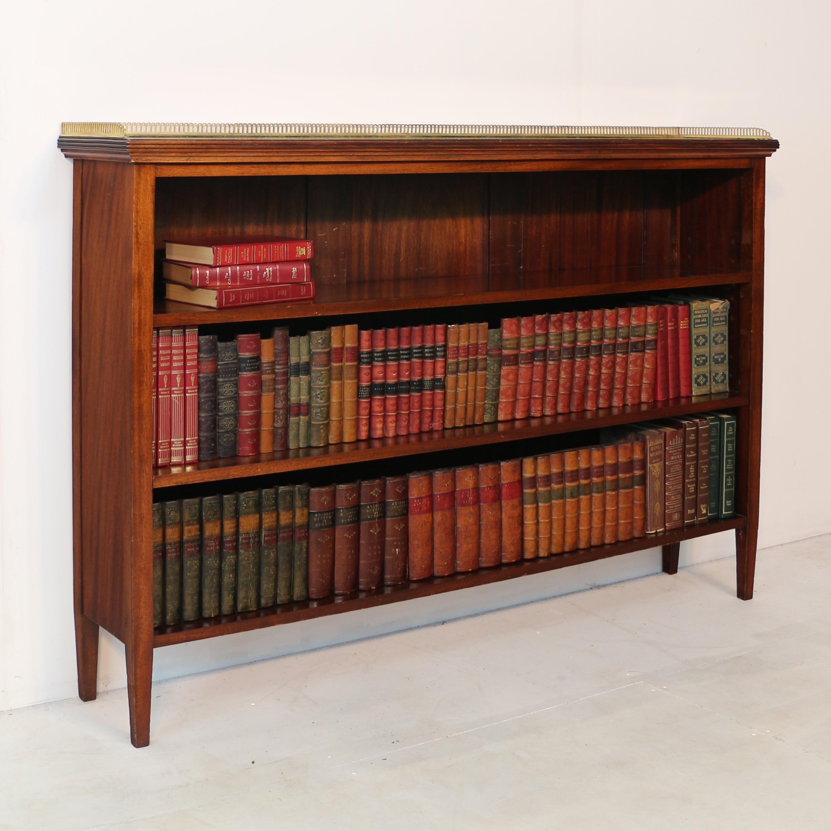 Regency Antique English Victorian Walnut & Brass Open Bookcase For Sale