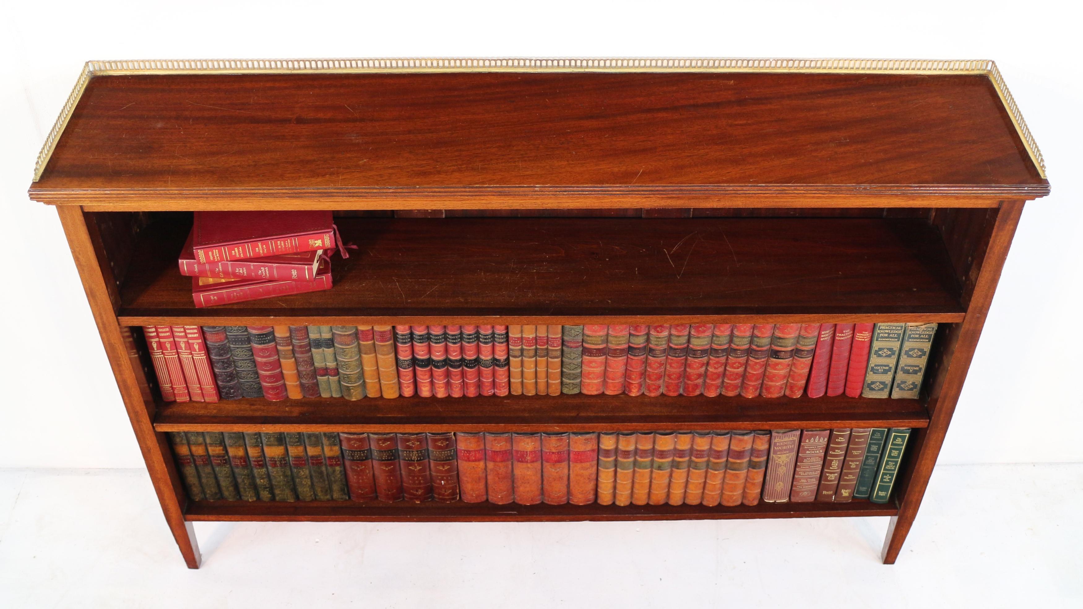 British Antique English Victorian Walnut & Brass Open Bookcase For Sale