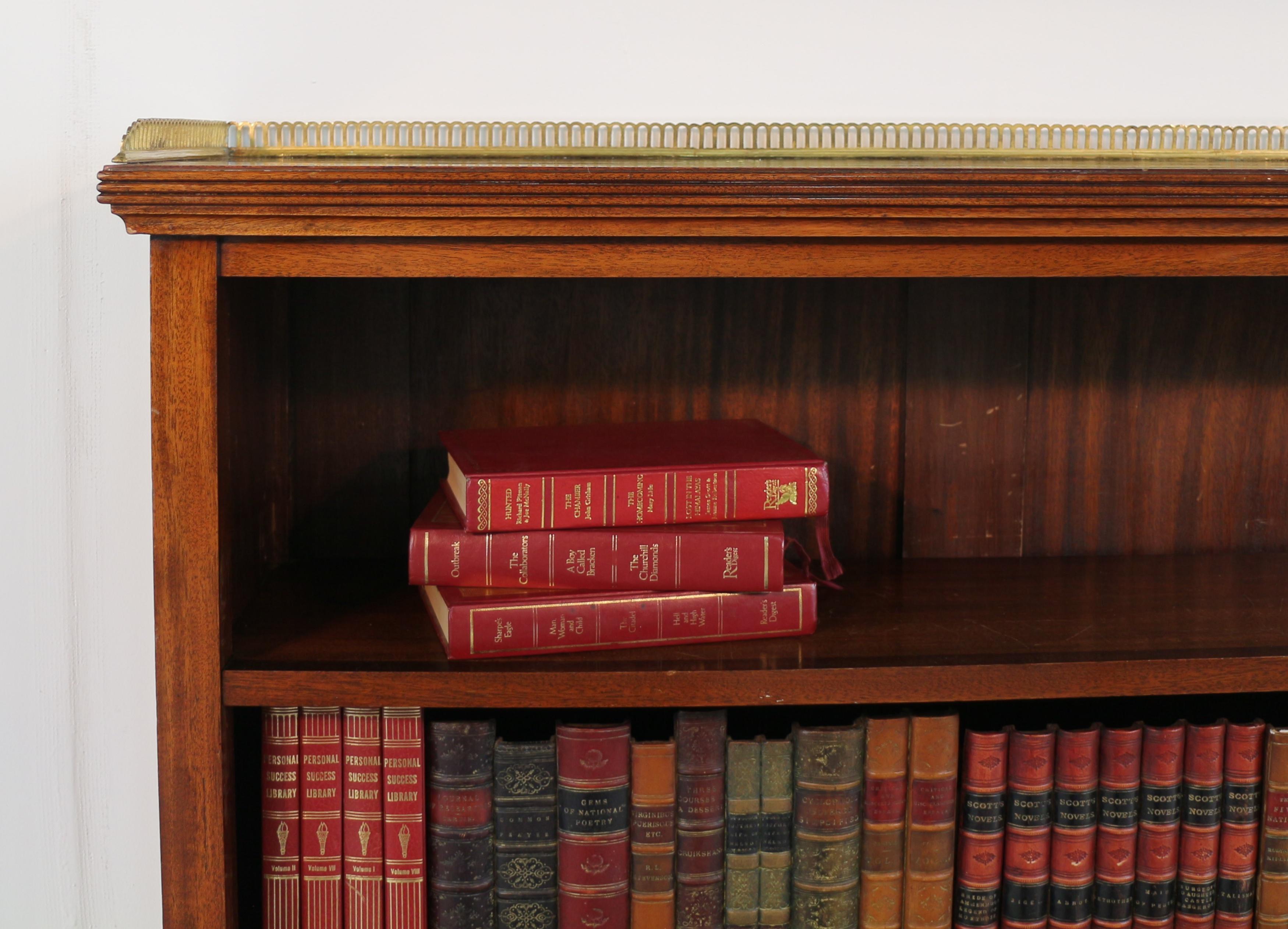 Antique English Victorian Walnut & Brass Open Bookcase For Sale 3