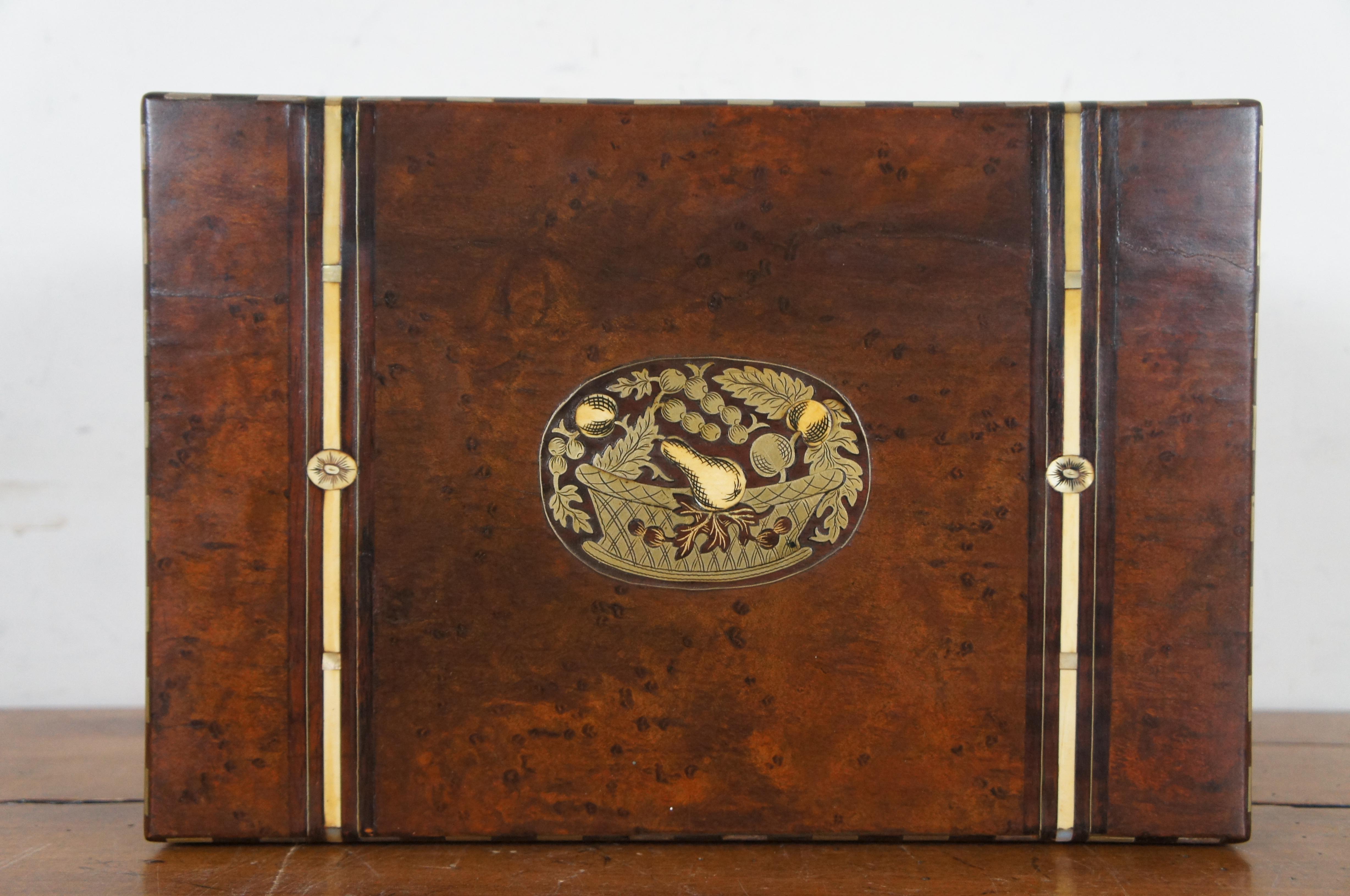 Antike englische viktorianische Nussbaum-Maser Intarsien Campaigner Schmucktruhe Vanity Box 1 im Angebot 1