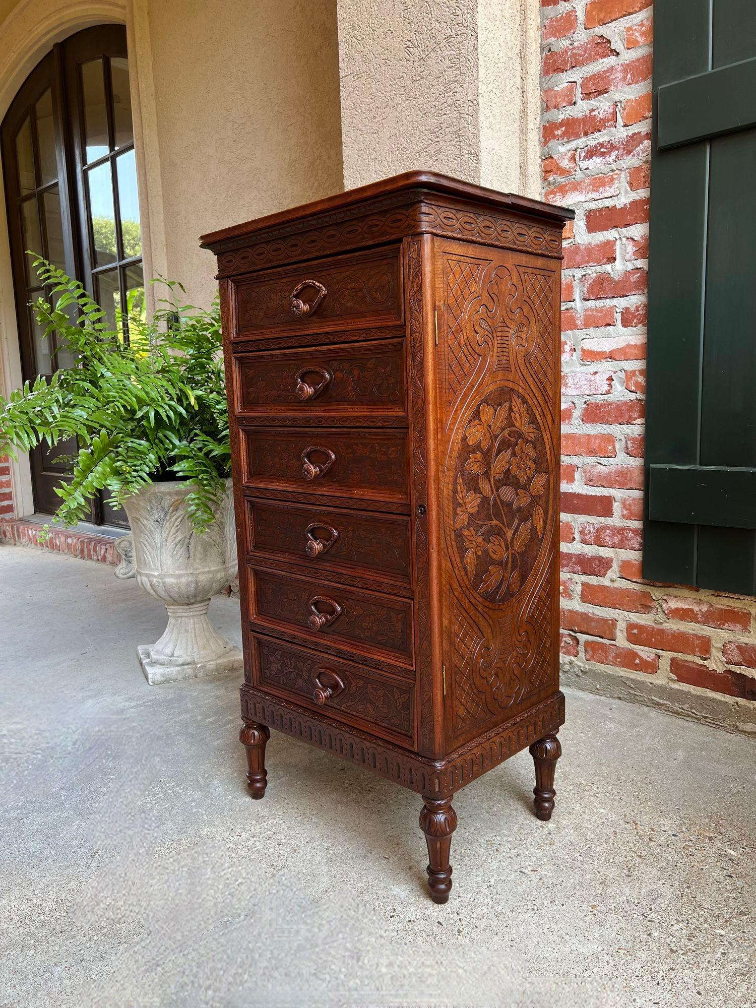 Victorien Ancienne commode anglaise victorienne Wellington en chêne sculpté à la campagne en vente