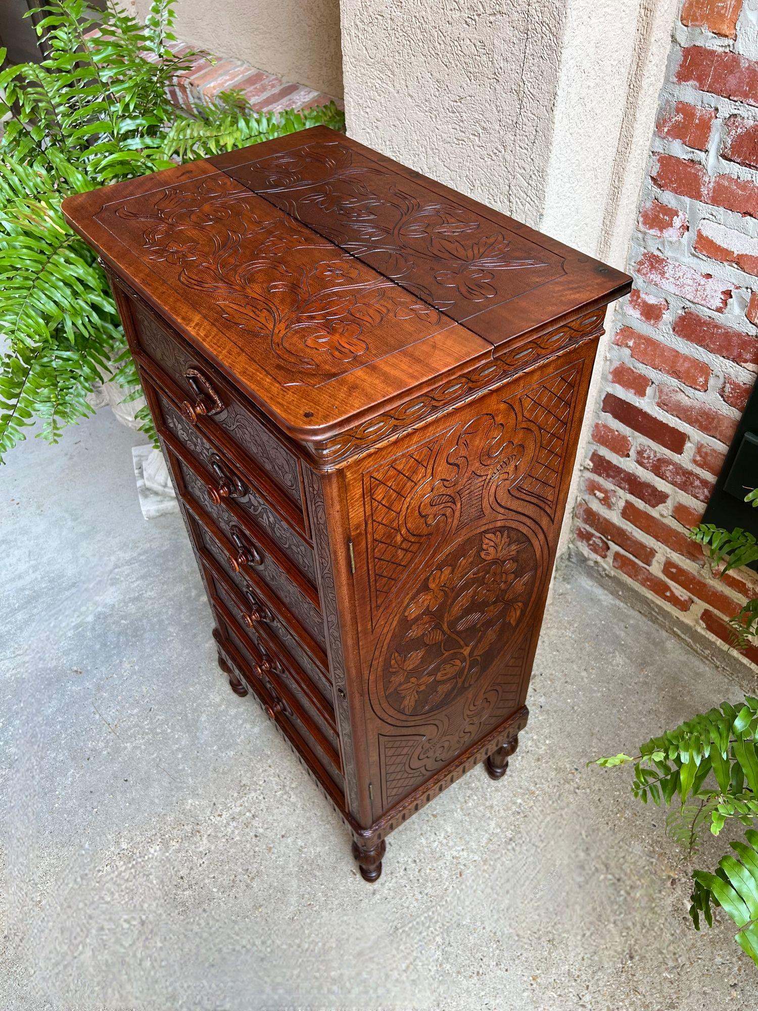 Ancienne commode anglaise victorienne Wellington en chêne sculpté à la campagne en vente 1