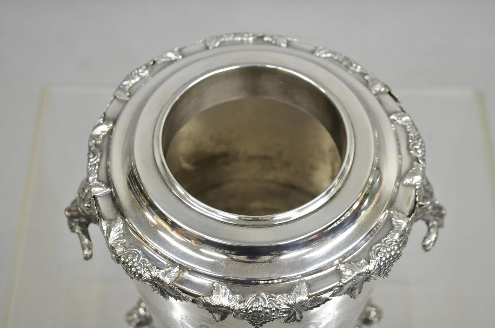 Antique English Victorian Wolf Handle Silver Plated Champagne Chiller Ice Bucket For Sale 8