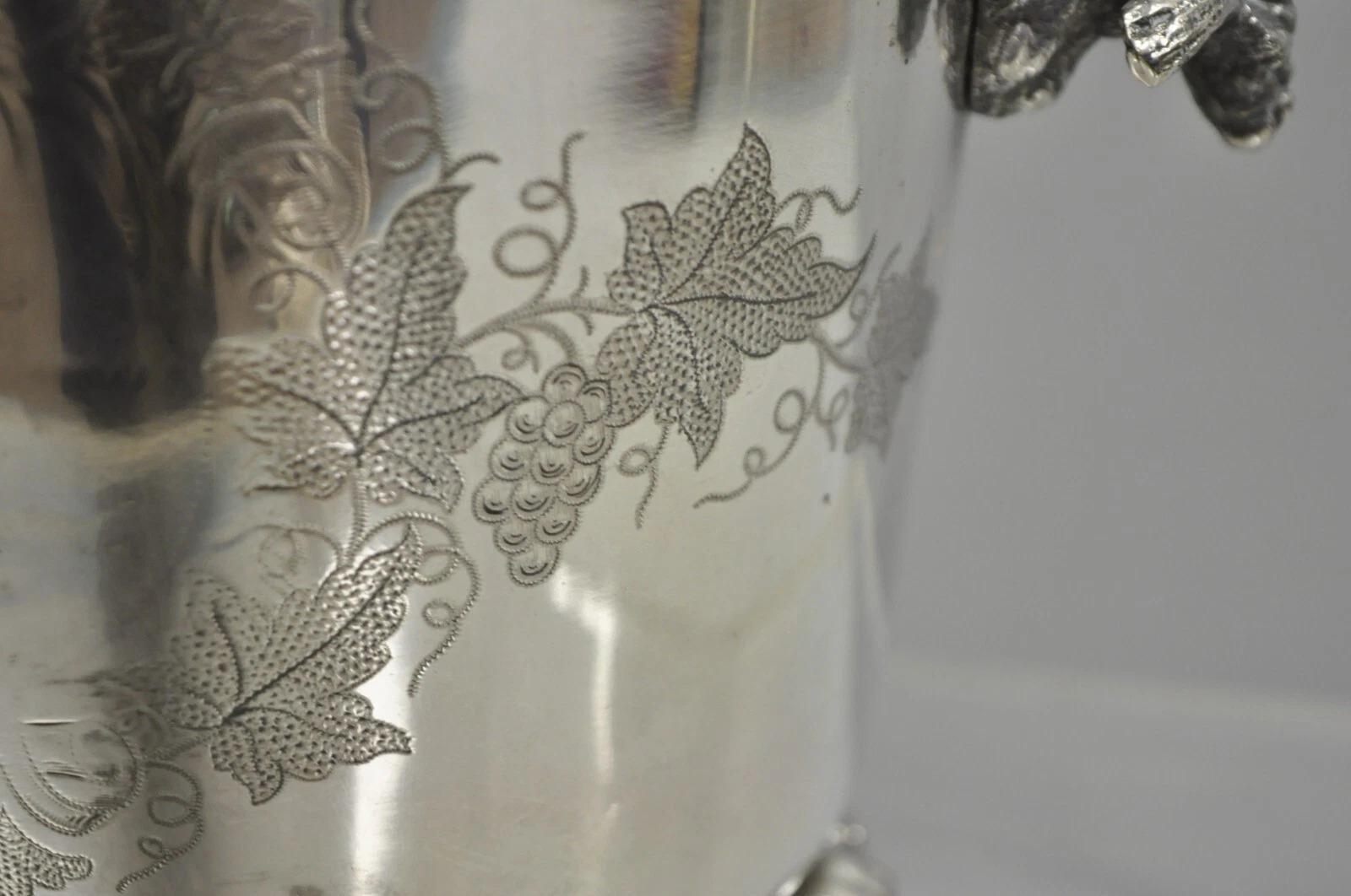 Antique English Victorian Wolf Handle Silver Plated Champagne Chiller Ice Bucket For Sale 9