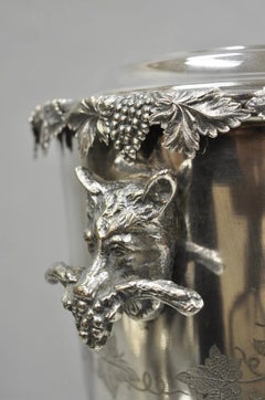 Antique English Victorian Wolf Handle Silver Plated Champagne Chiller Ice Bucket