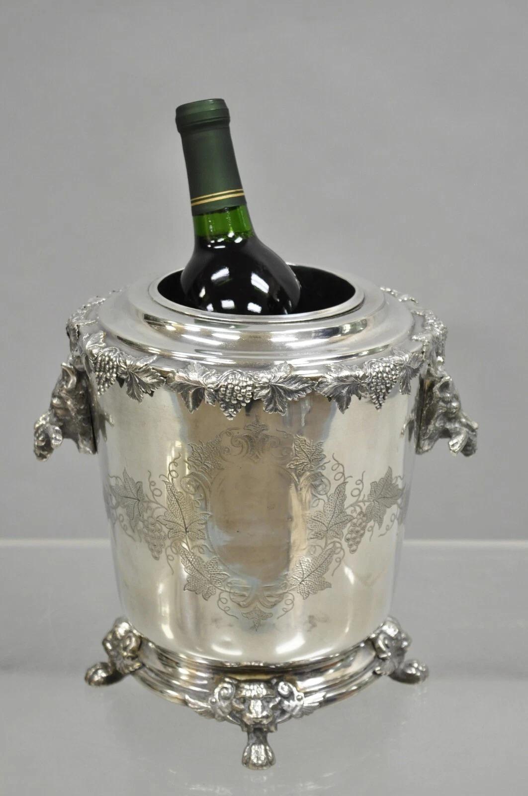 Unknown Antique English Victorian Wolf Handle Silver Plated Champagne Chiller Ice Bucket For Sale
