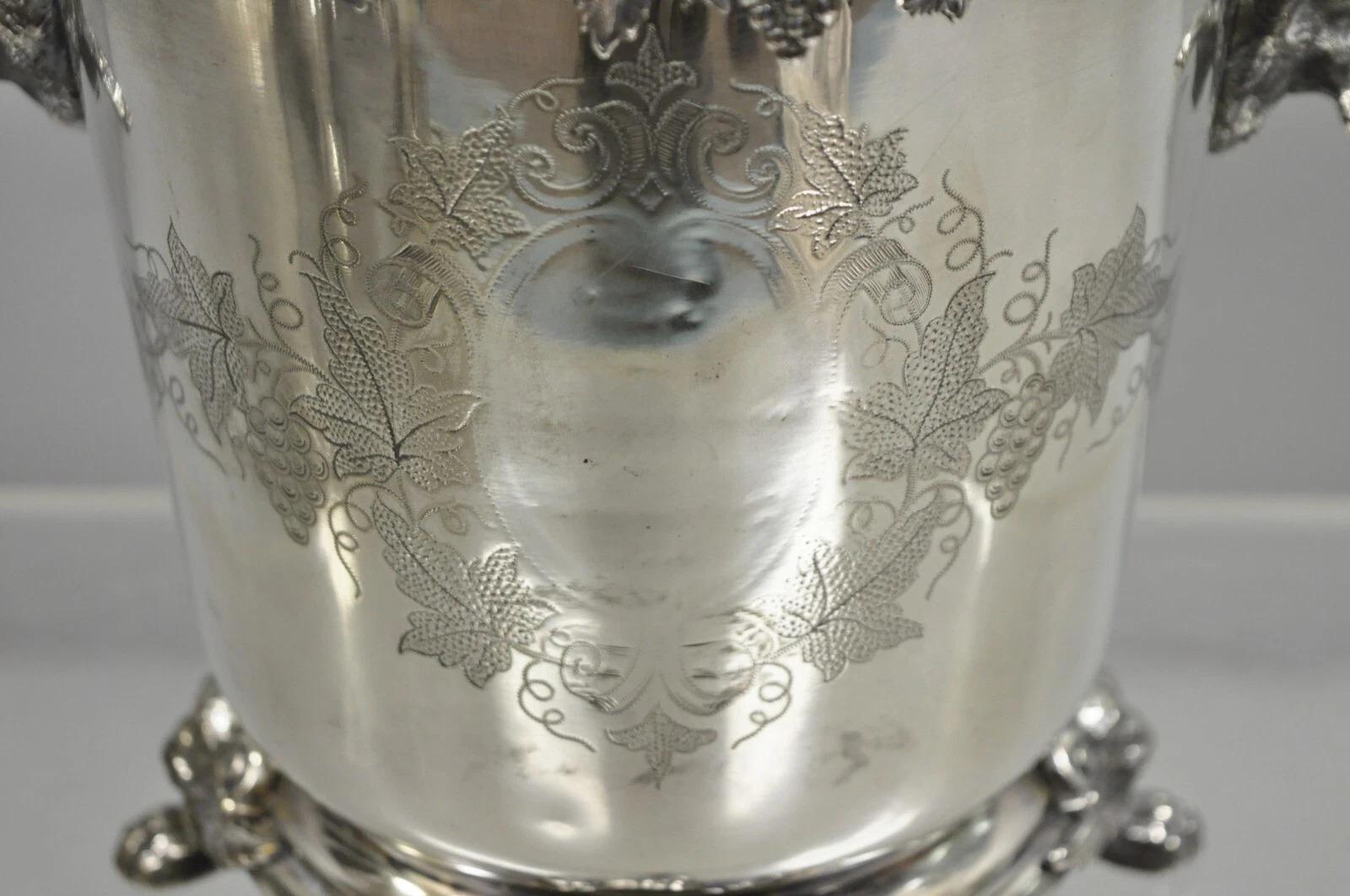Antique English Victorian Wolf Handle Silver Plated Champagne Chiller Ice Bucket For Sale 2