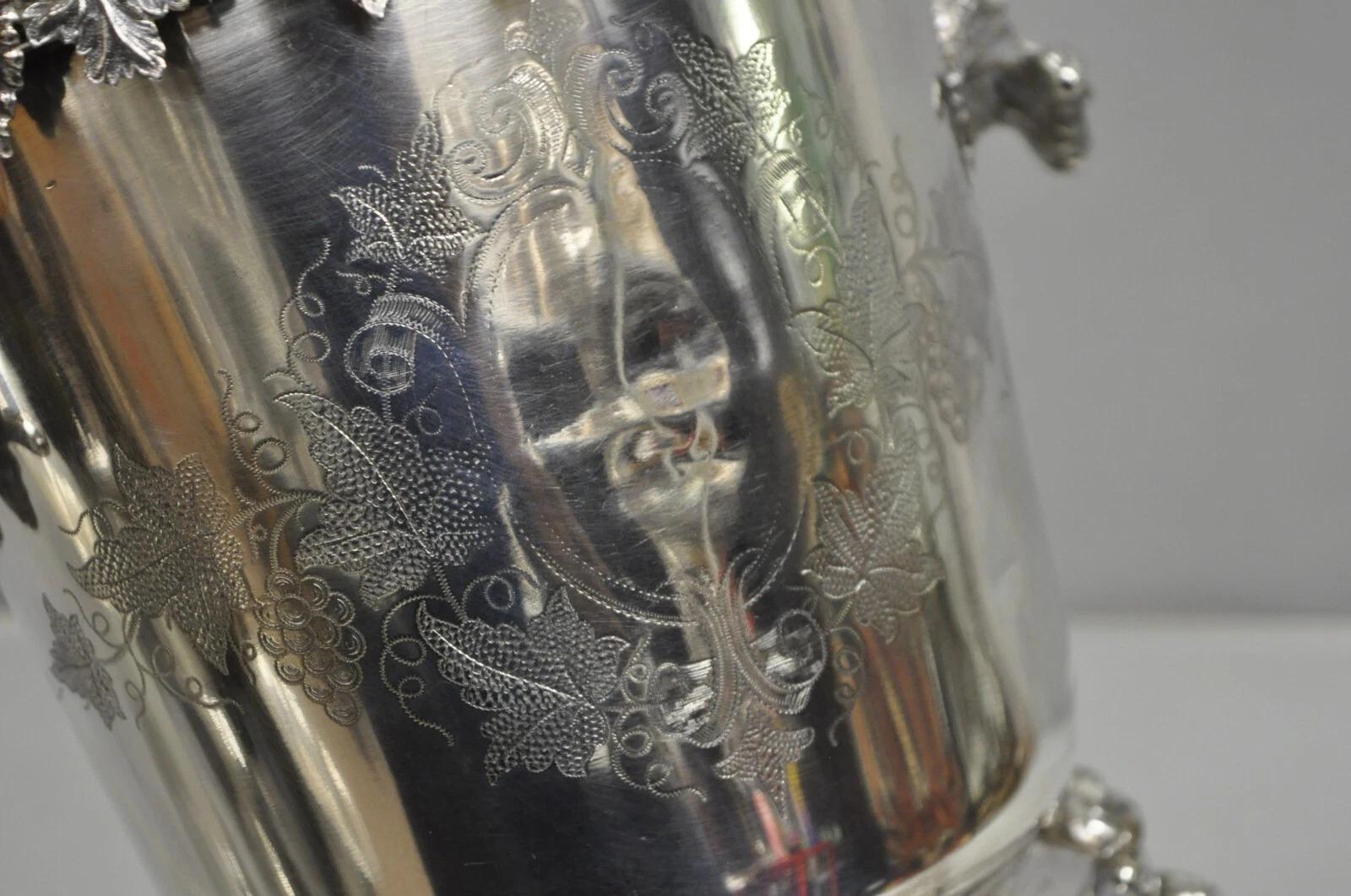 Antique English Victorian Wolf Handle Silver Plated Champagne Chiller Ice Bucket For Sale 3