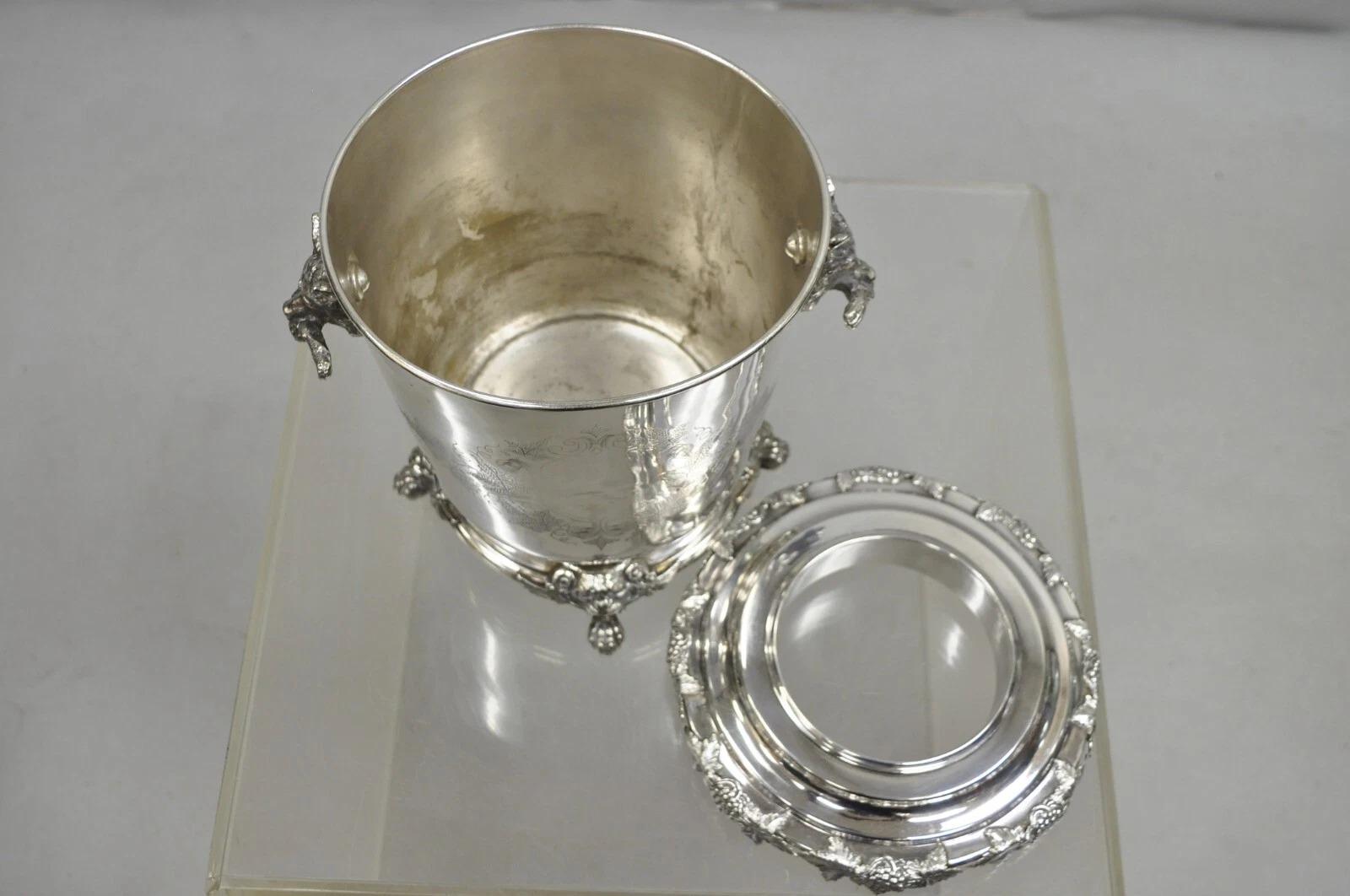Antique English Victorian Wolf Handle Silver Plated Champagne Chiller Ice Bucket For Sale 4