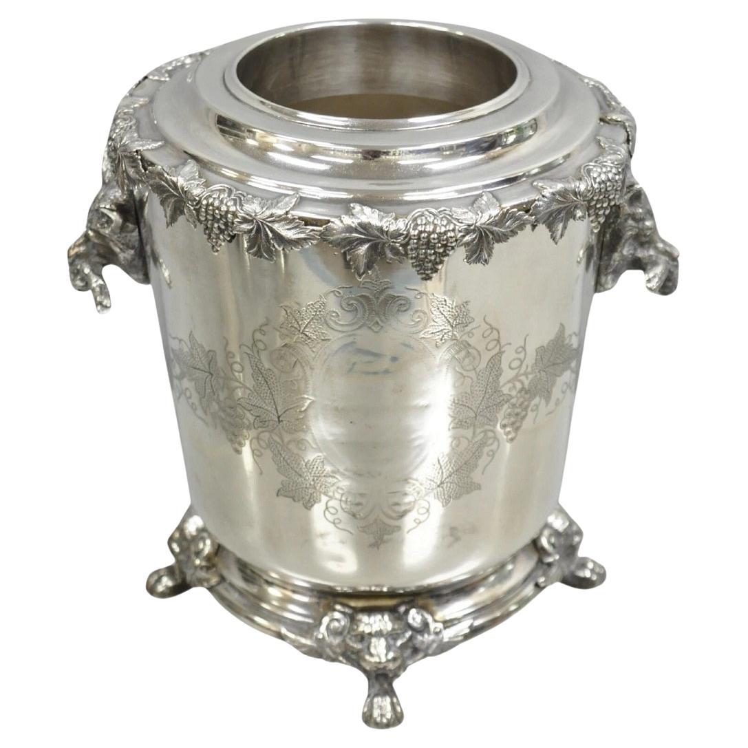 Antique English Victorian Wolf Handle Silver Plated Champagne Chiller Ice Bucket