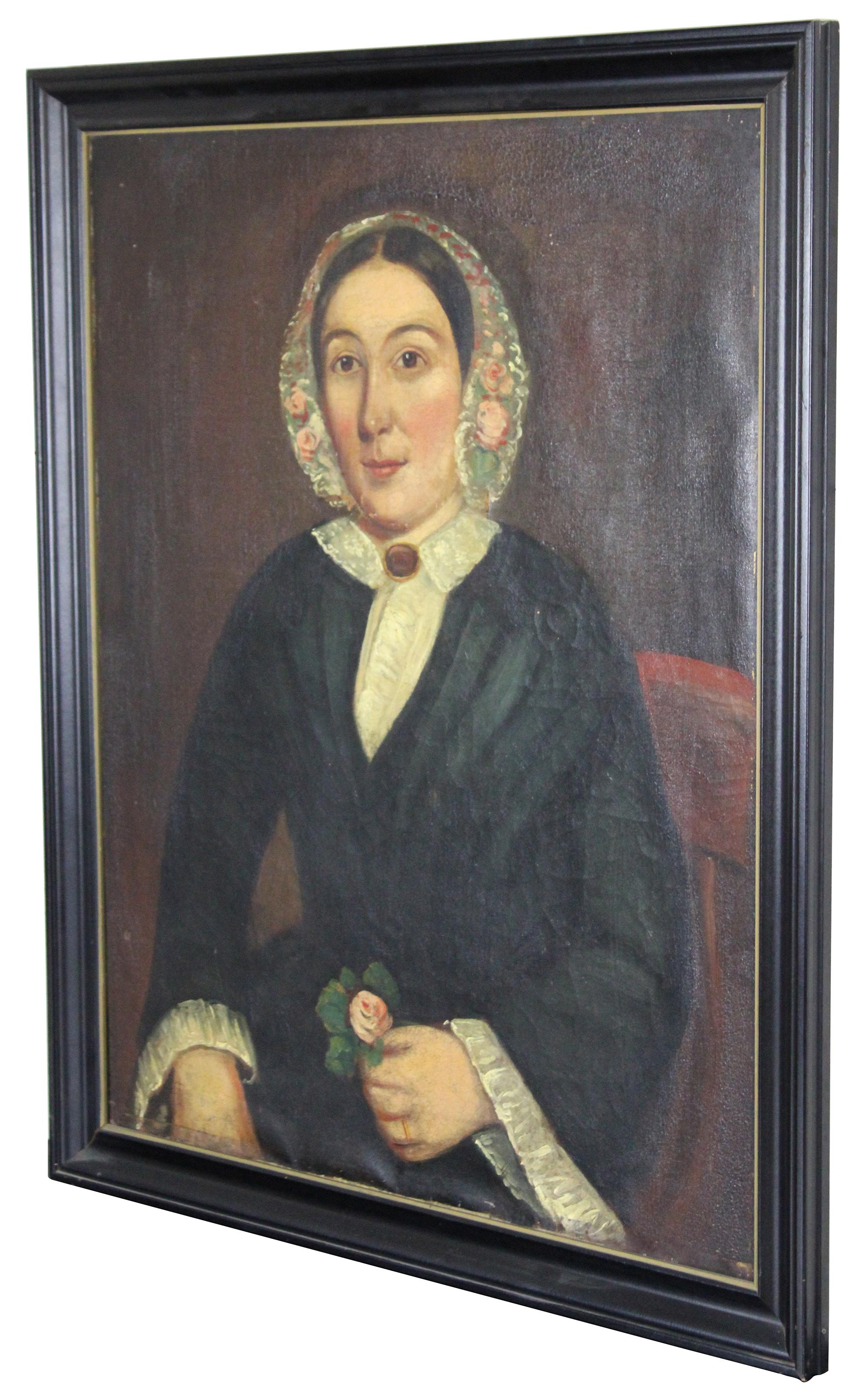 Victorien Peinture à l'huile ancienne de portrait de femme victorienne anglaise Henry James Barrett en vente