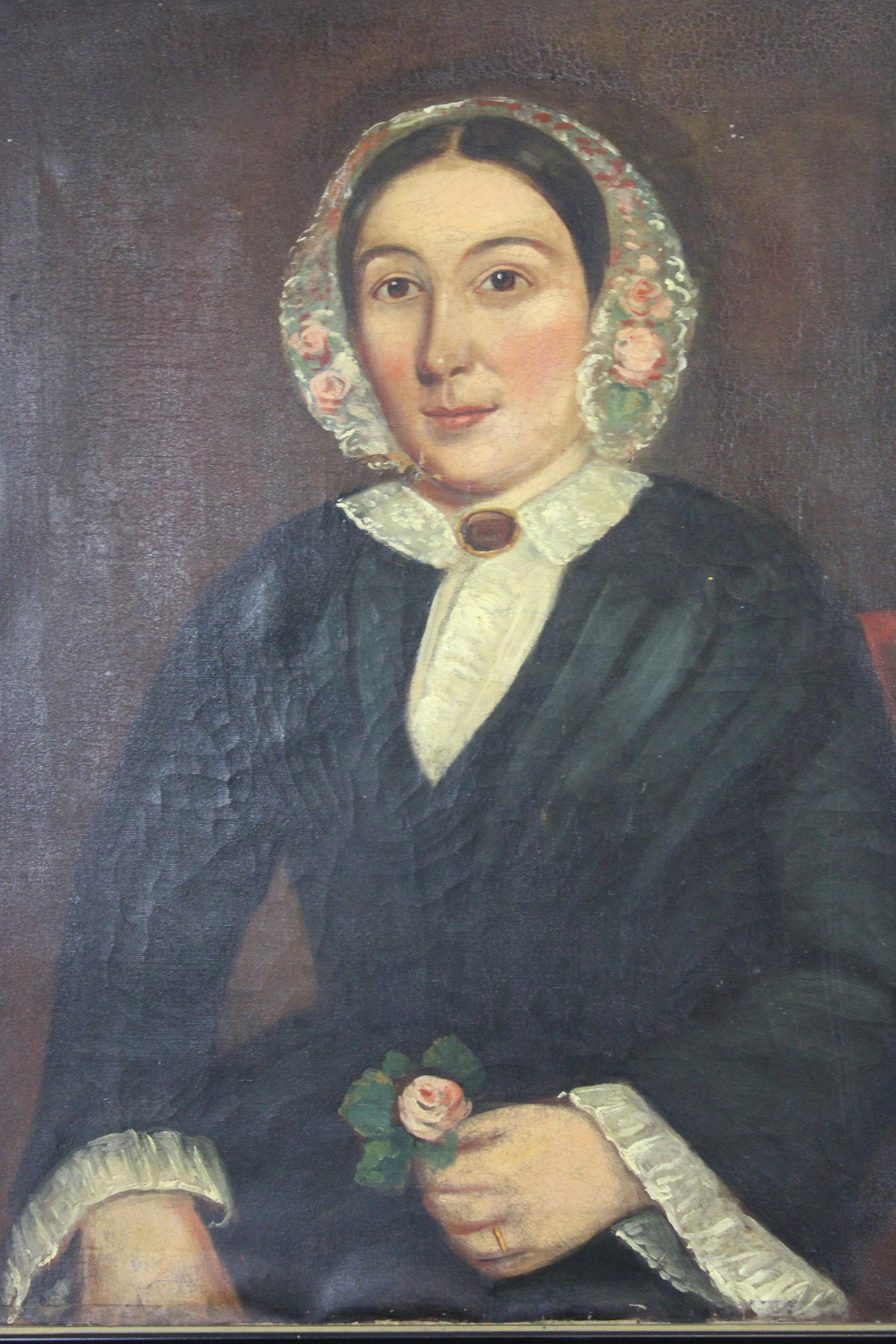 Peinture à l'huile ancienne de portrait de femme victorienne anglaise Henry James Barrett Bon état - En vente à Dayton, OH