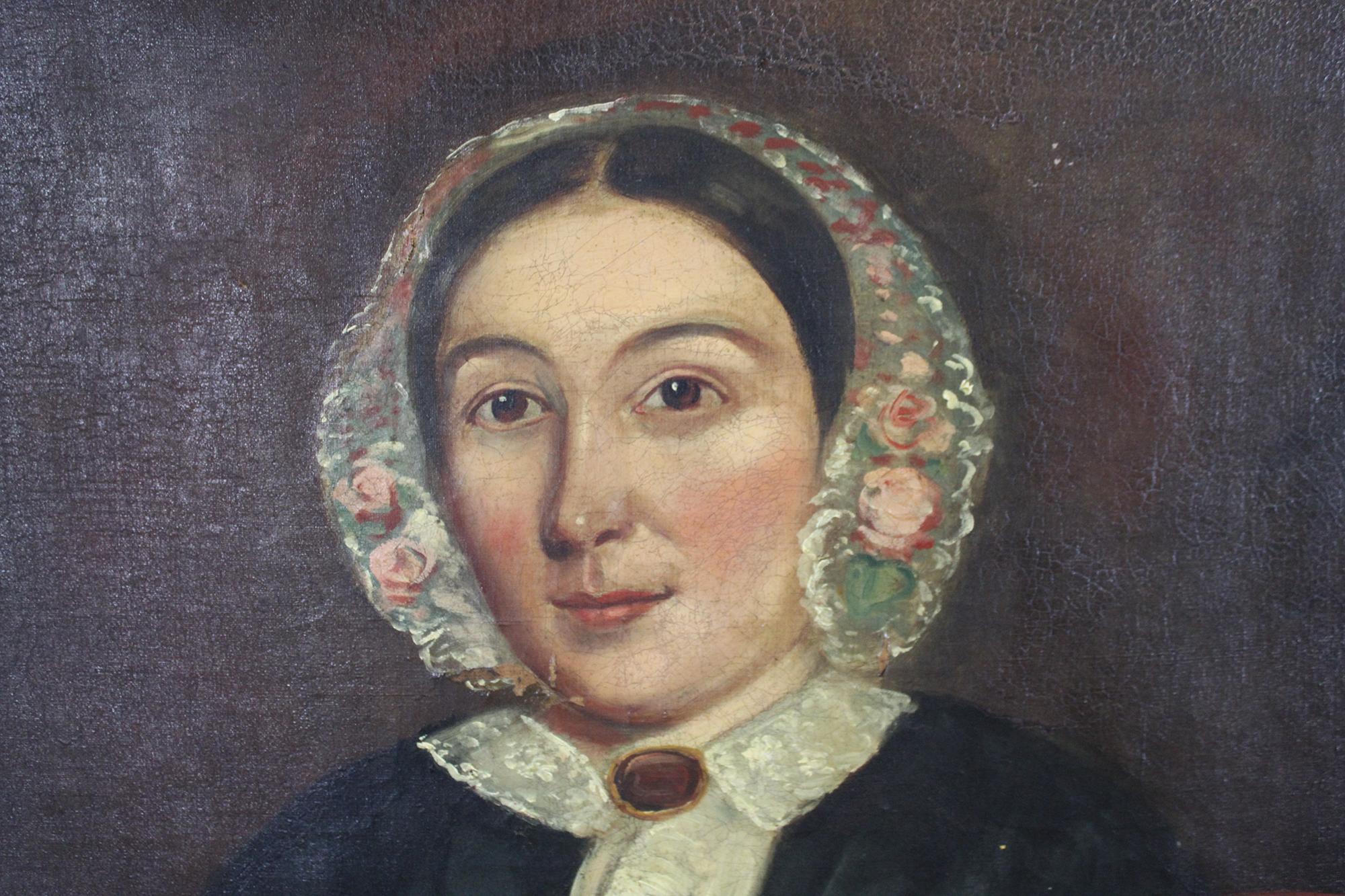 Antique English Victorian Woman Portrait Oil Painting Henry James Barrett In Good Condition For Sale In Dayton, OH