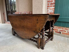 Antique English Wake Dining Table Drop Leaf BARLEY TWIST Jacobean Oak Console