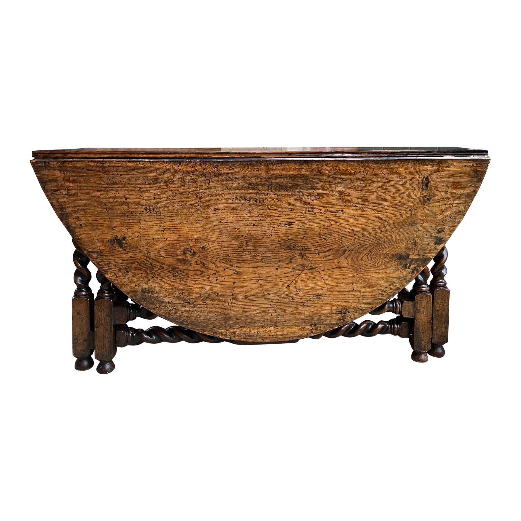 Antique English Wake Dining Table Drop Leaf BARLEY TWIST Jacobean Oak Console