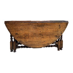 Antique English Wake Dining Table Drop Leaf BARLEY TWIST Jacobean Oak Console