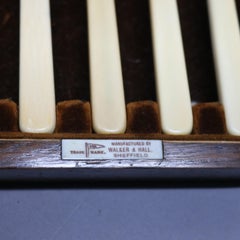 Antique English Walker & Hall Silver Plate and Bone Fish Cutlery Set with Case