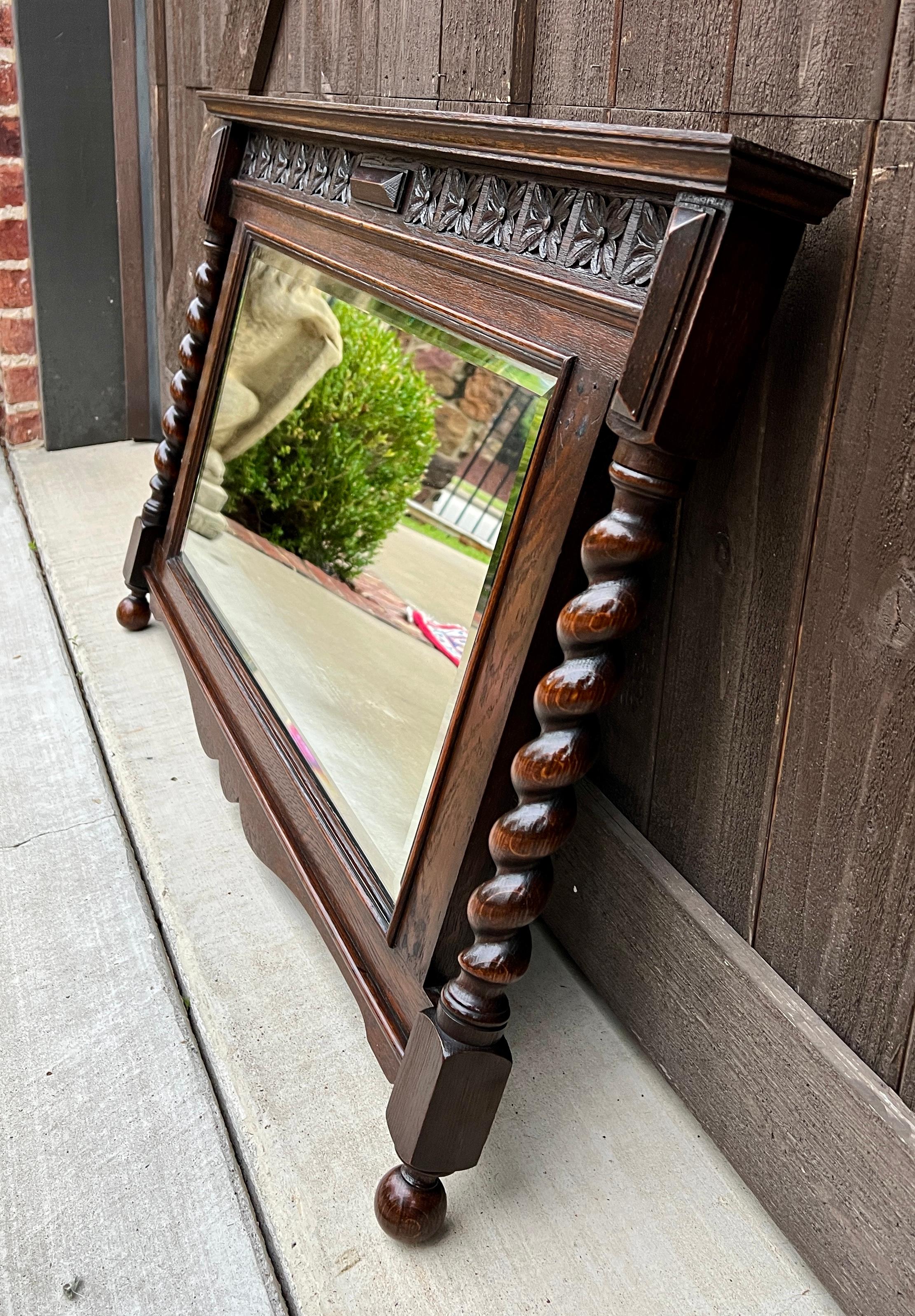 Antique English Wall Mirror Rectangular Barley Twist Post Oak Beveled 1930's 4
