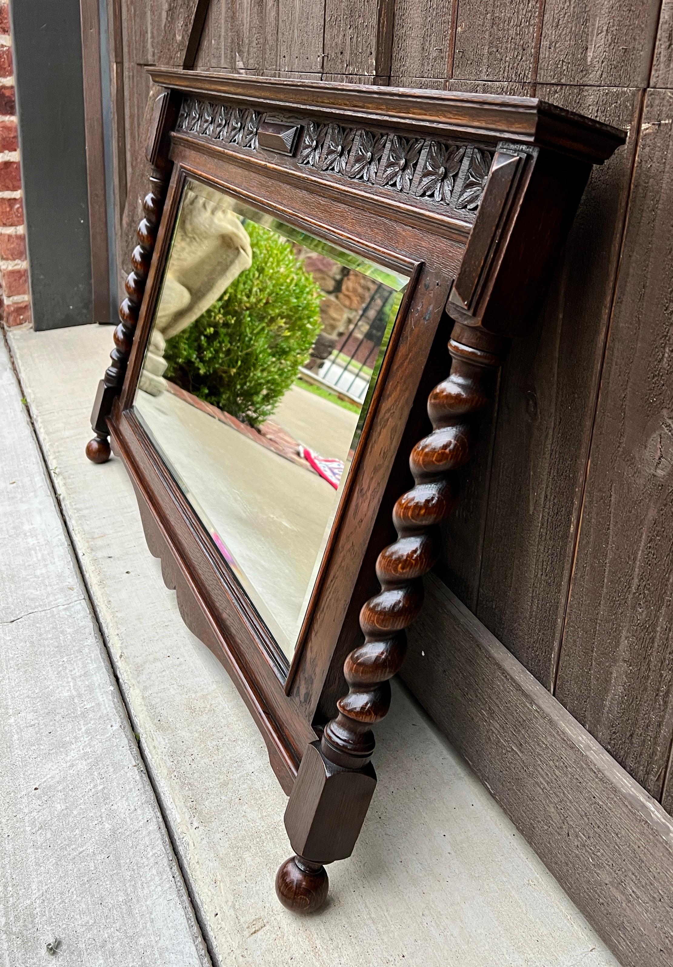 Antique English Wall Mirror Rectangular Barley Twist Post Oak Beveled 1930's For Sale 4