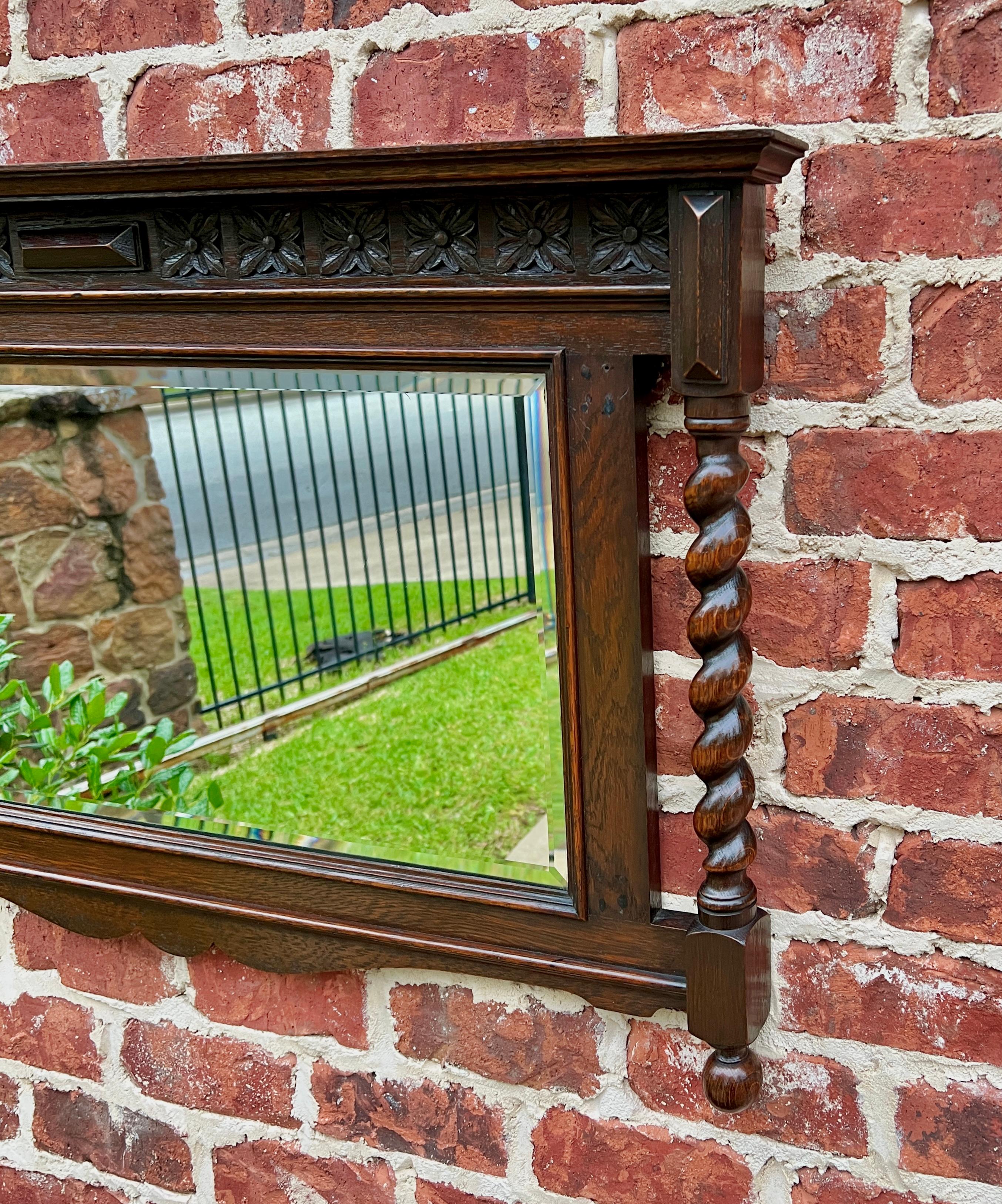 Antique English Wall Mirror Rectangular Barley Twist Post Oak Beveled 1930's 5