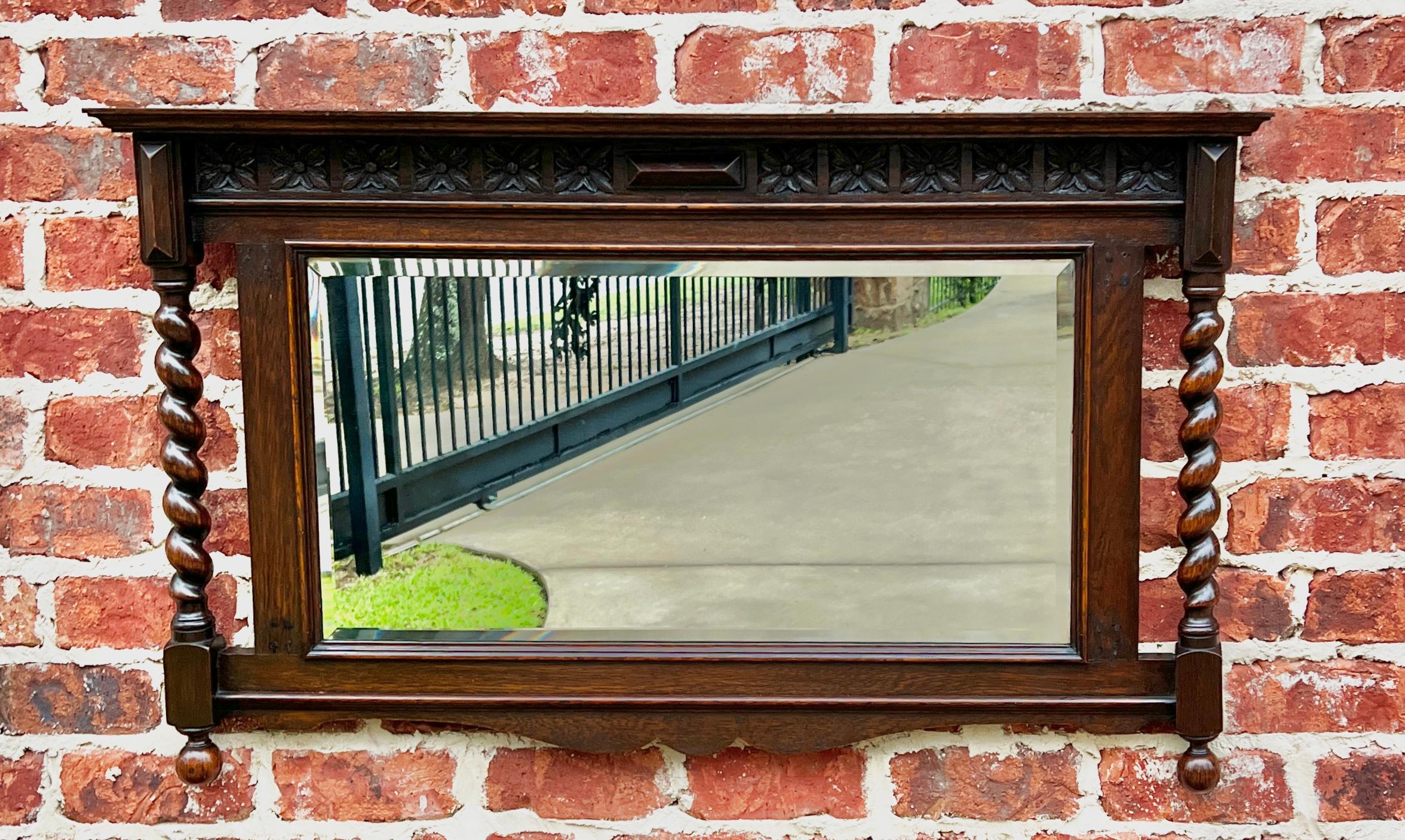 Antique English Wall Mirror Rectangular Barley Twist Post Oak Beveled 1930's 6
