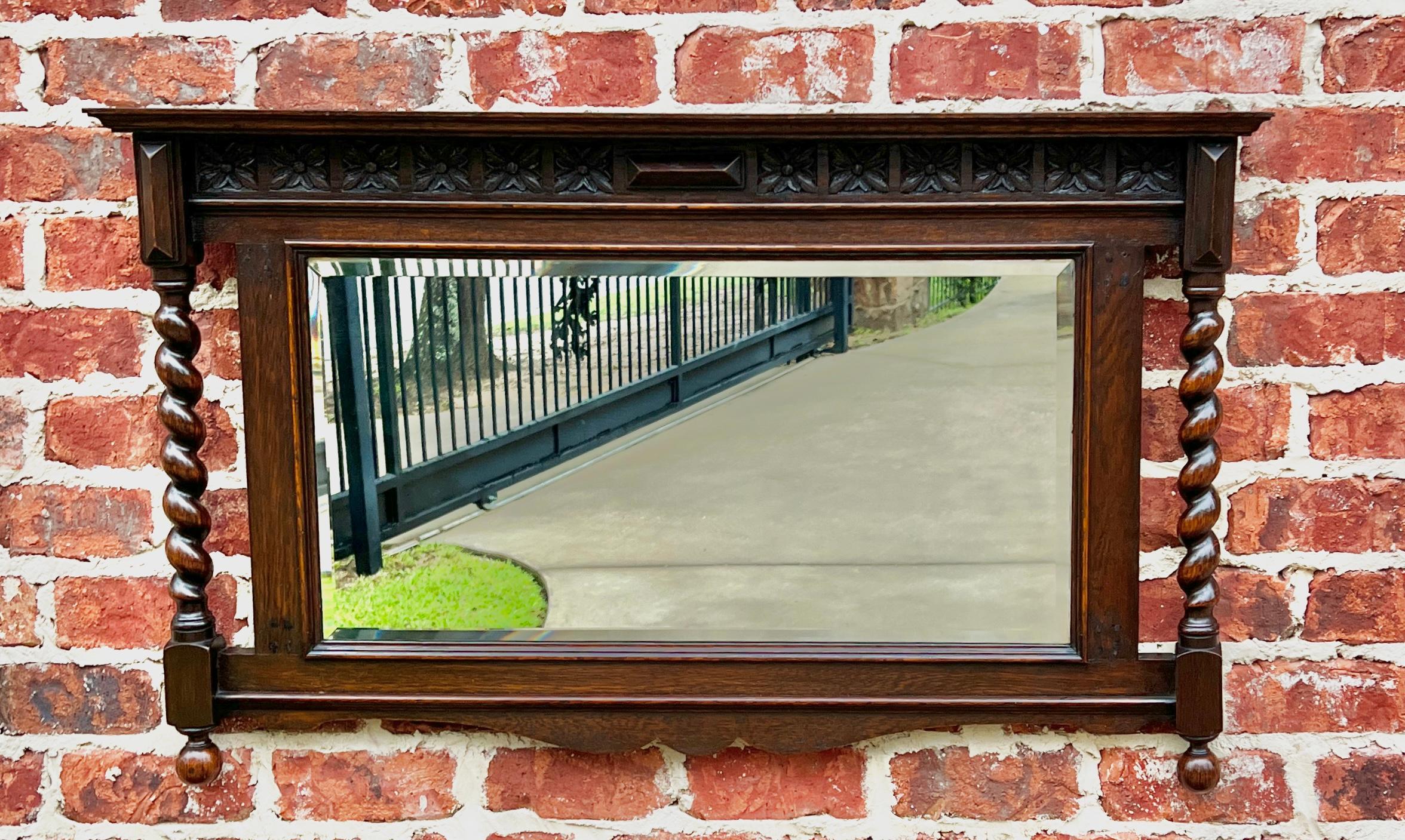 Antique English Wall Mirror Rectangular Barley Twist Post Oak Beveled 1930's For Sale 6