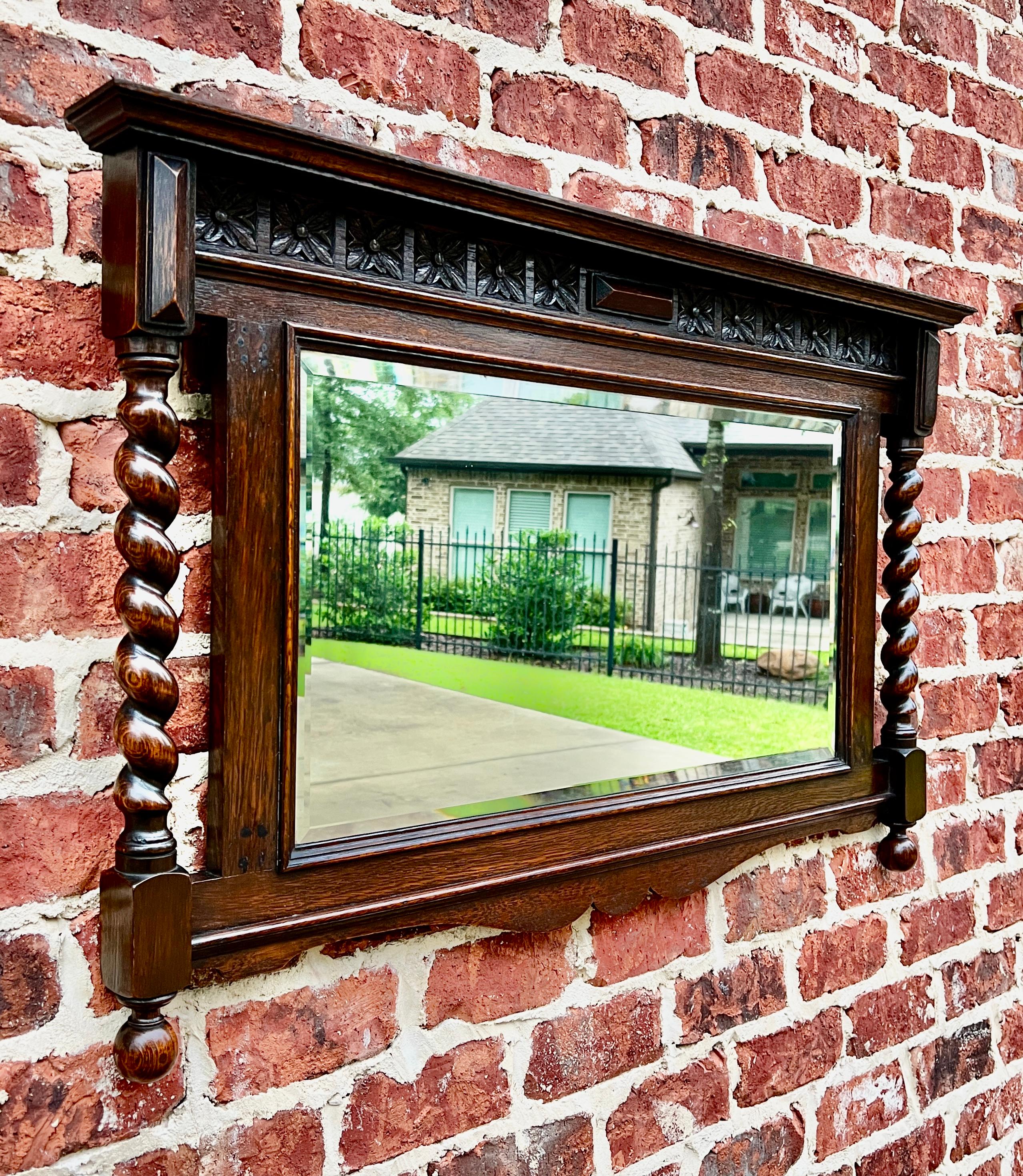Antique English Wall Mirror Rectangular Barley Twist Post Oak Beveled 1930's 7
