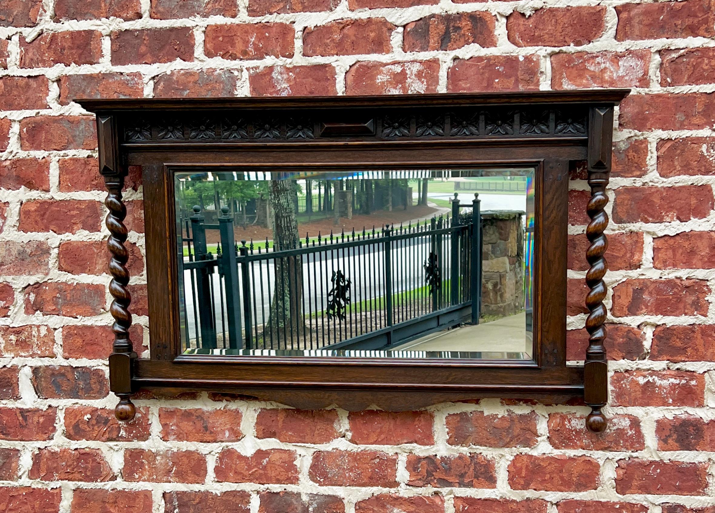 Jacobean Antique English Wall Mirror Rectangular Barley Twist Post Oak Beveled 1930's For Sale