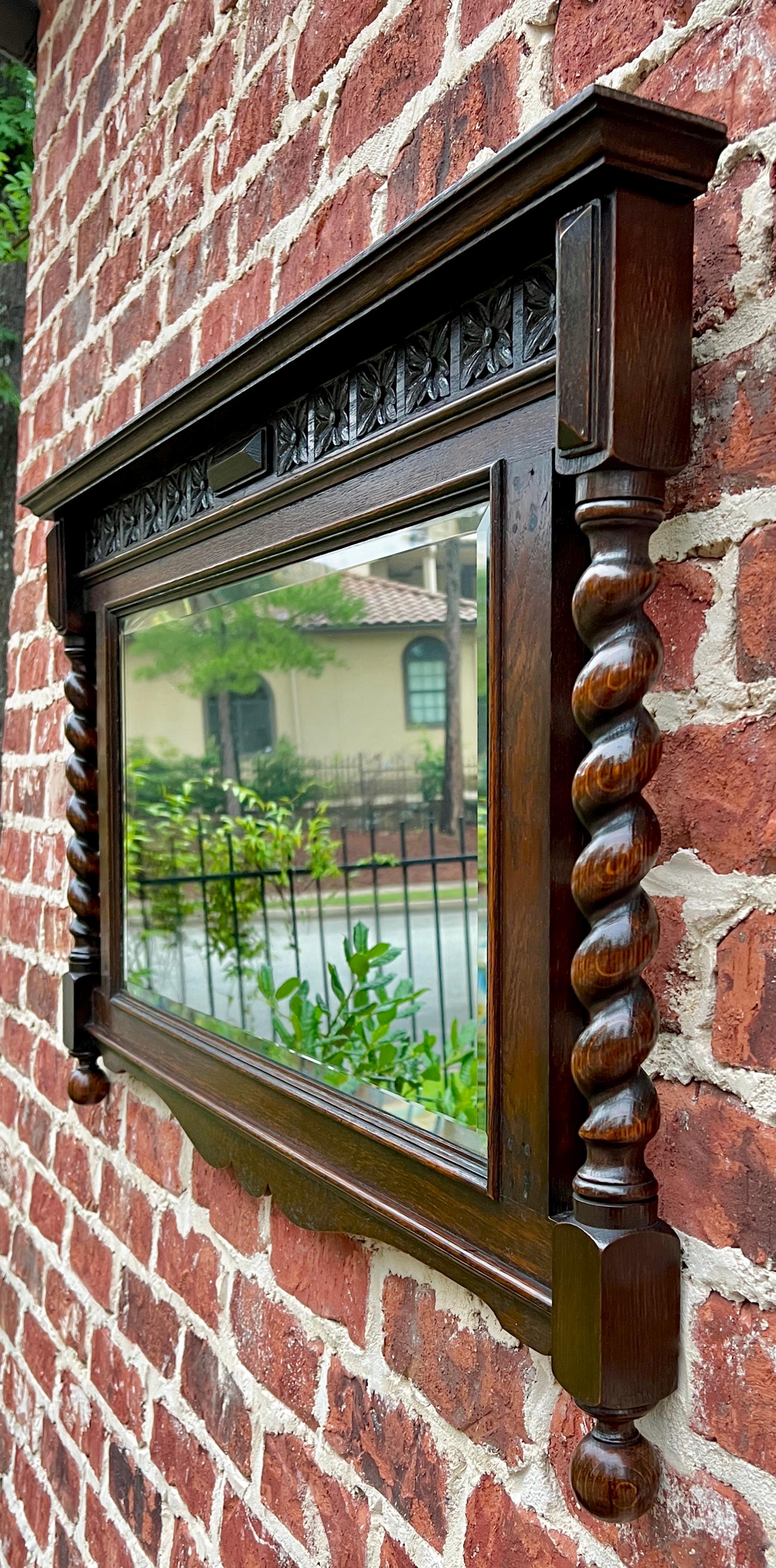 Carved Antique English Wall Mirror Rectangular Barley Twist Post Oak Beveled 1930's