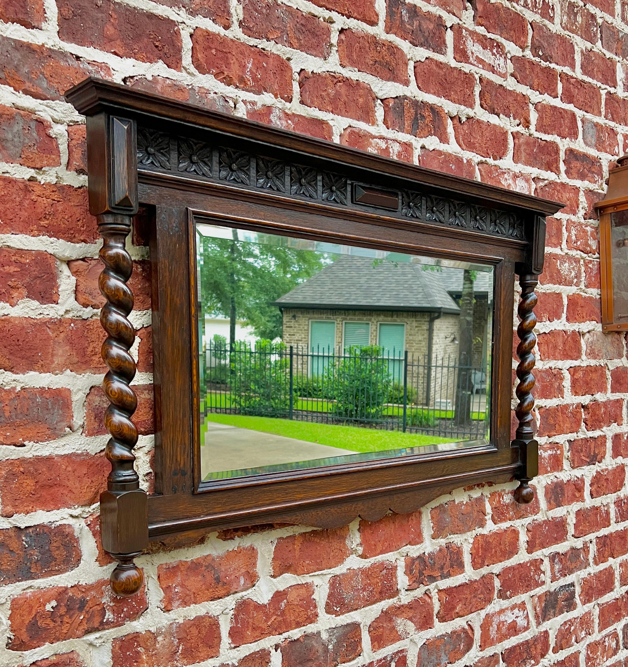 Antique English Wall Mirror Rectangular Barley Twist Post Oak Beveled 1930's In Good Condition For Sale In Tyler, TX