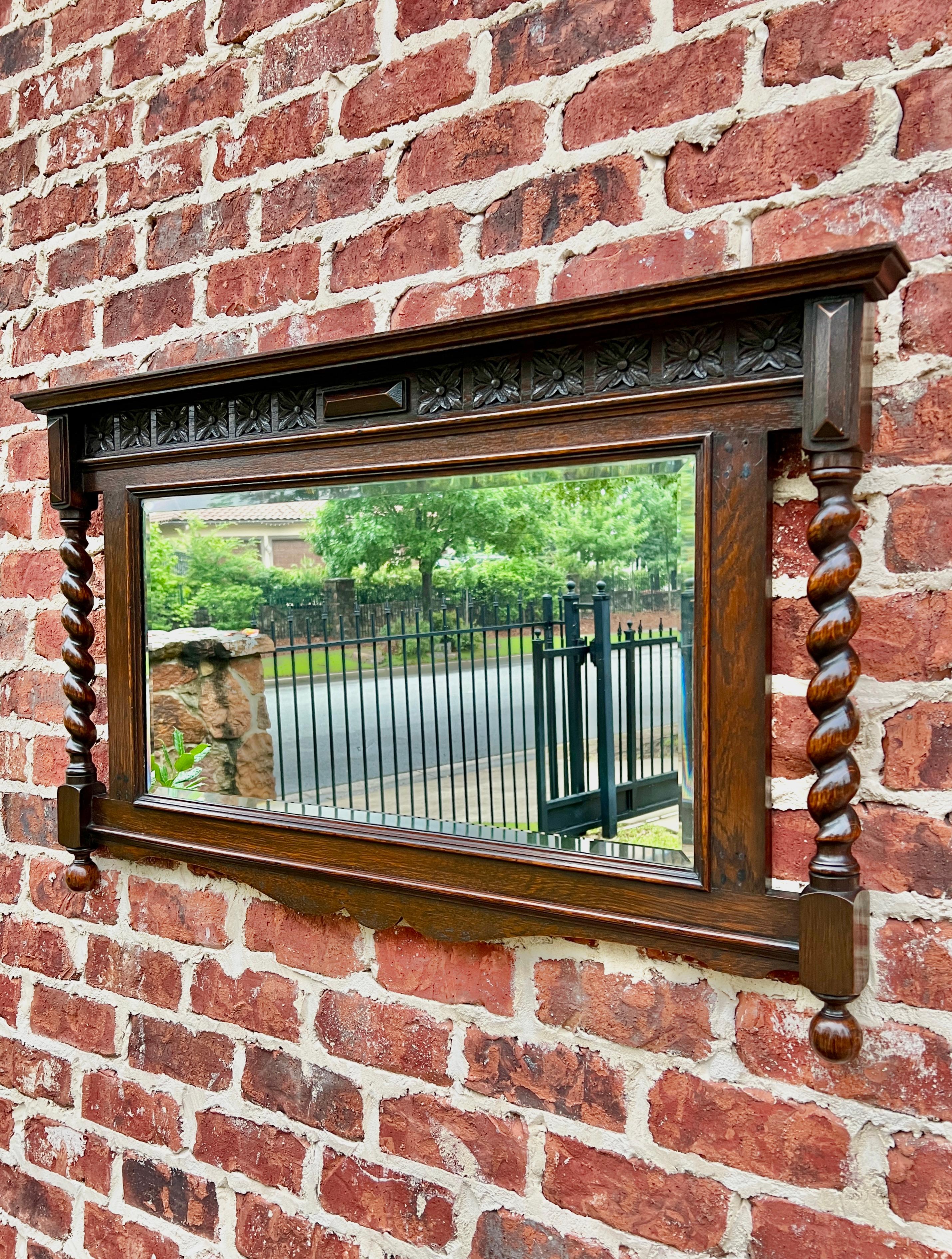 Mid-20th Century Antique English Wall Mirror Rectangular Barley Twist Post Oak Beveled 1930's For Sale