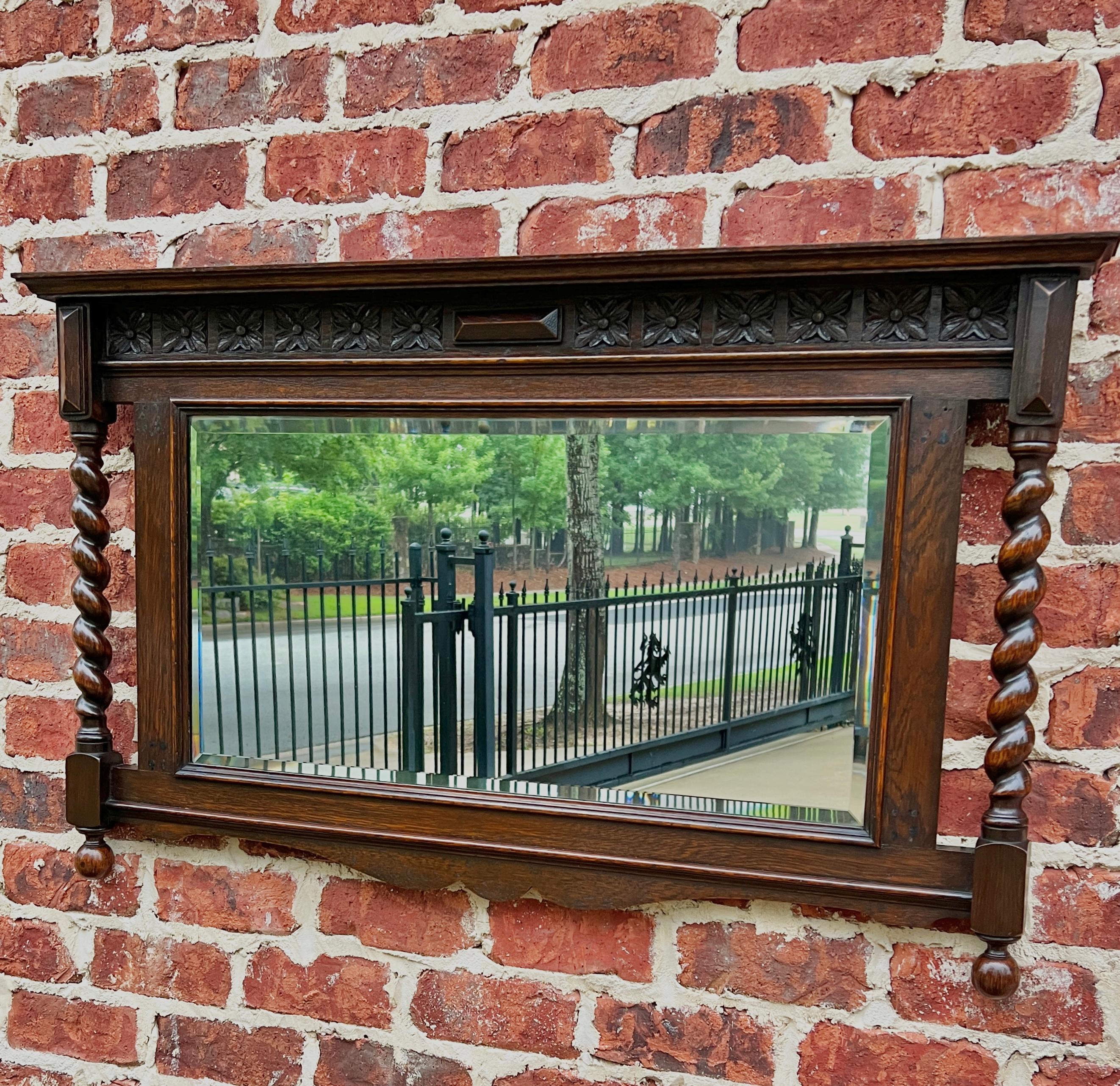Antique English Wall Mirror Rectangular Barley Twist Post Oak Beveled 1930's 2