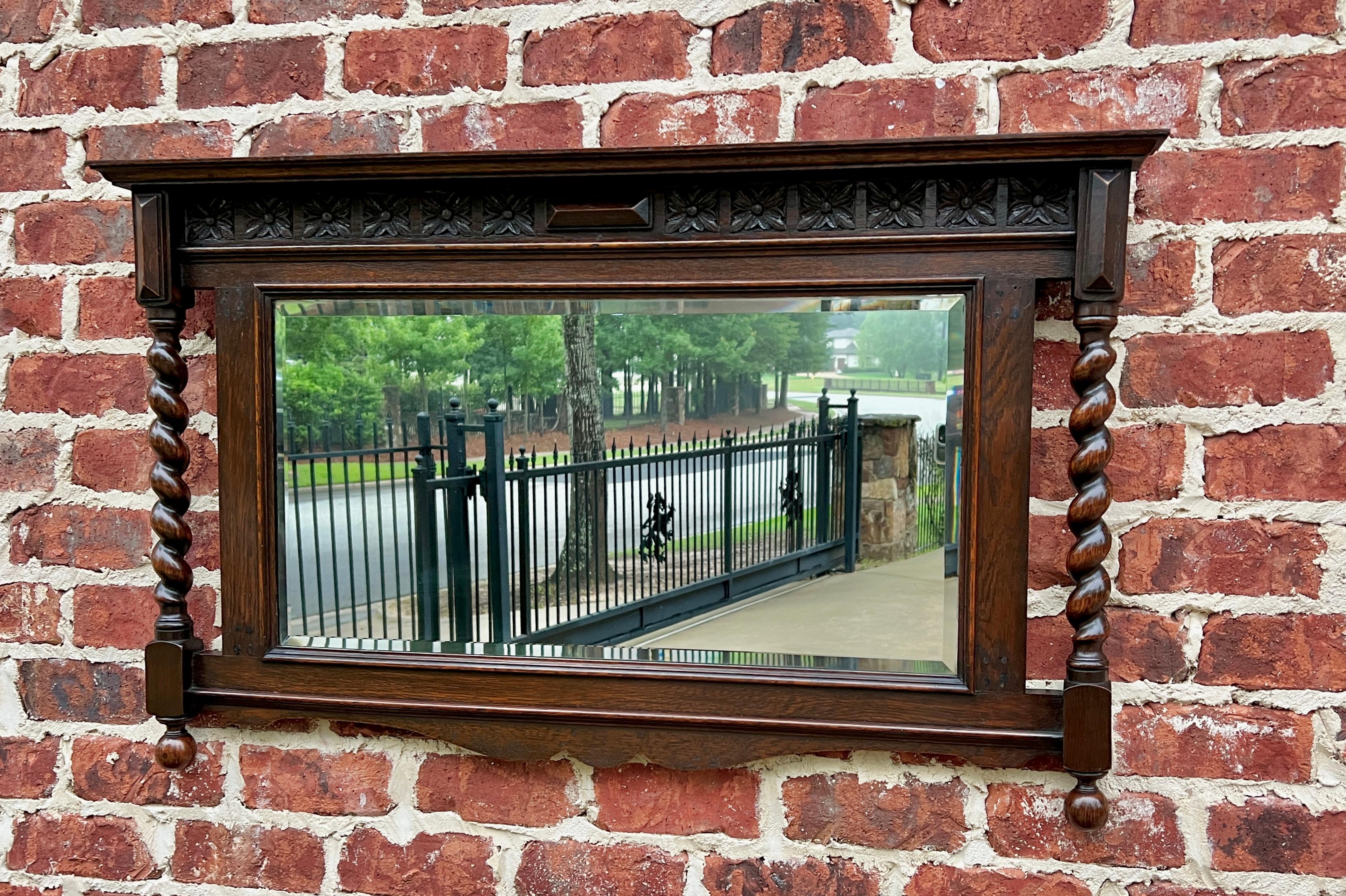 Antique English Wall Mirror Rectangular Barley Twist Post Oak Beveled 1930's 3