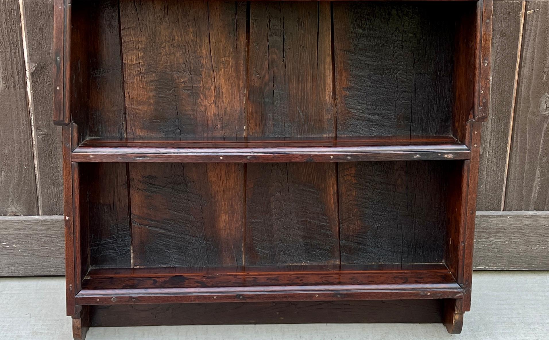Antique English Wall Shelf Plate Rack Hanging Bookcase Cabinet Oak Mid 19th C 4