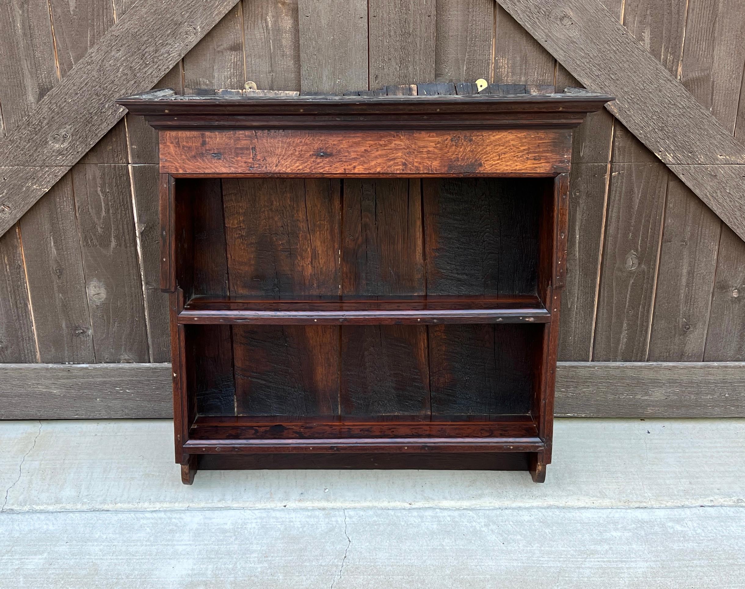Antique English Wall Shelf Plate Rack Hanging Bookcase Cabinet Oak Mid 19th C 6