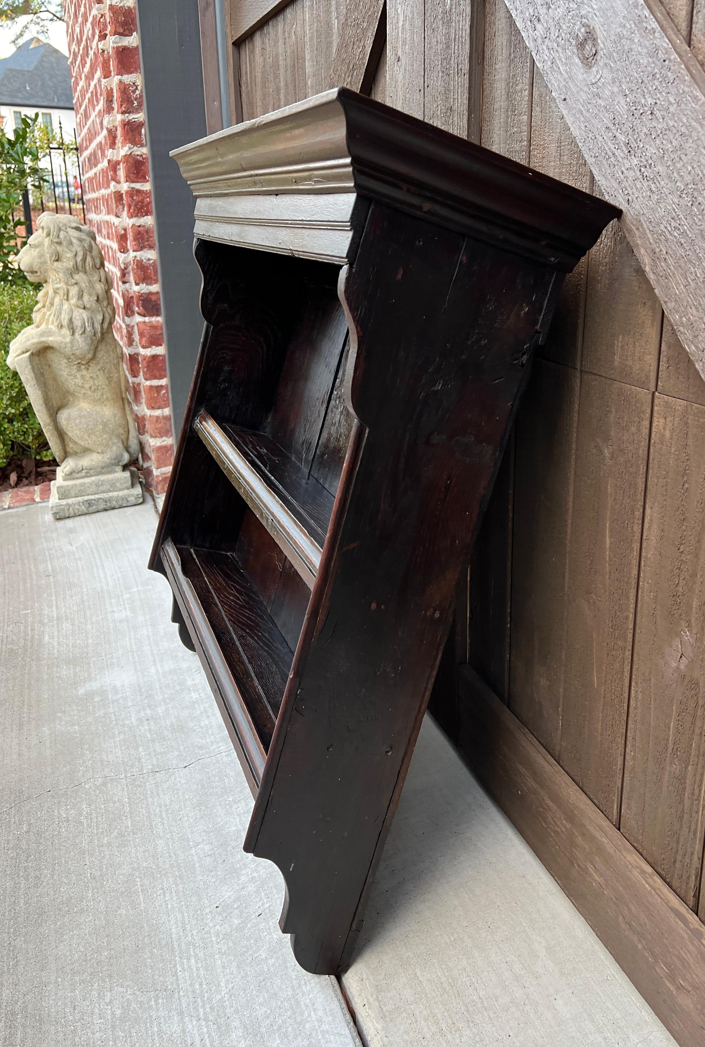 Antique English Wall Shelf Plate Rack Hanging Bookcase Cabinet Oak Mid 19th C 7