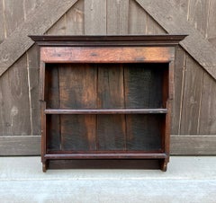 Antique English Wall Shelf Plate Rack Hanging Bookcase Cabinet Oak Mid 19th C